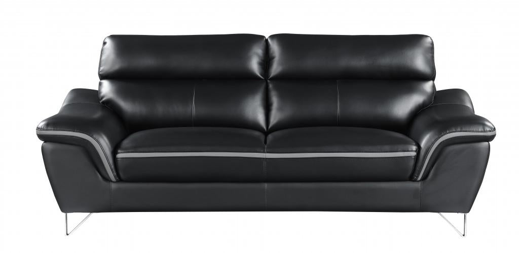 Set of Modern Black Leather Sofa And Loveseat