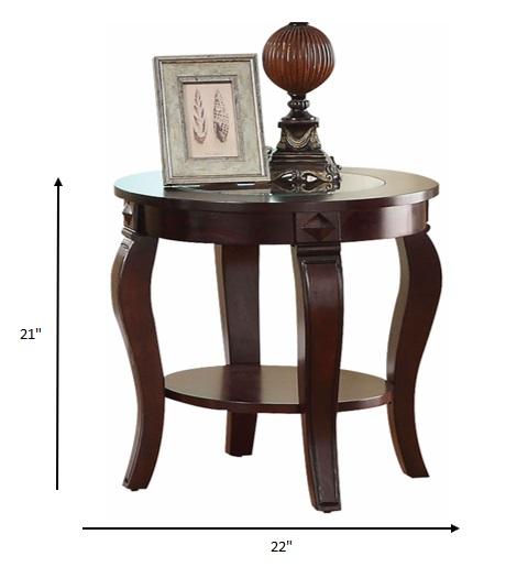 Glass Top Walnut Wooden Curved Leg End Table