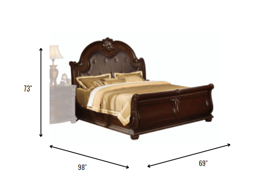 72" X 91" X 72" Cherry Oak Wood Poly Resin Queen Bed Default Title