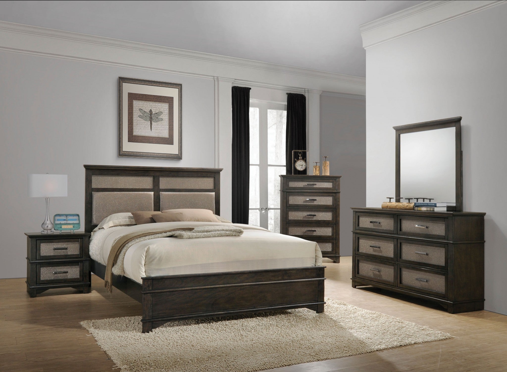 65" X 85" X 52" Copper PU Dark Walnut Wood Upholstery Queen Bed Default Title