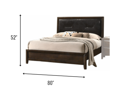 80" X 83" X 52" Black PU Walnut Wood Upholstered HB King Bed Default Title