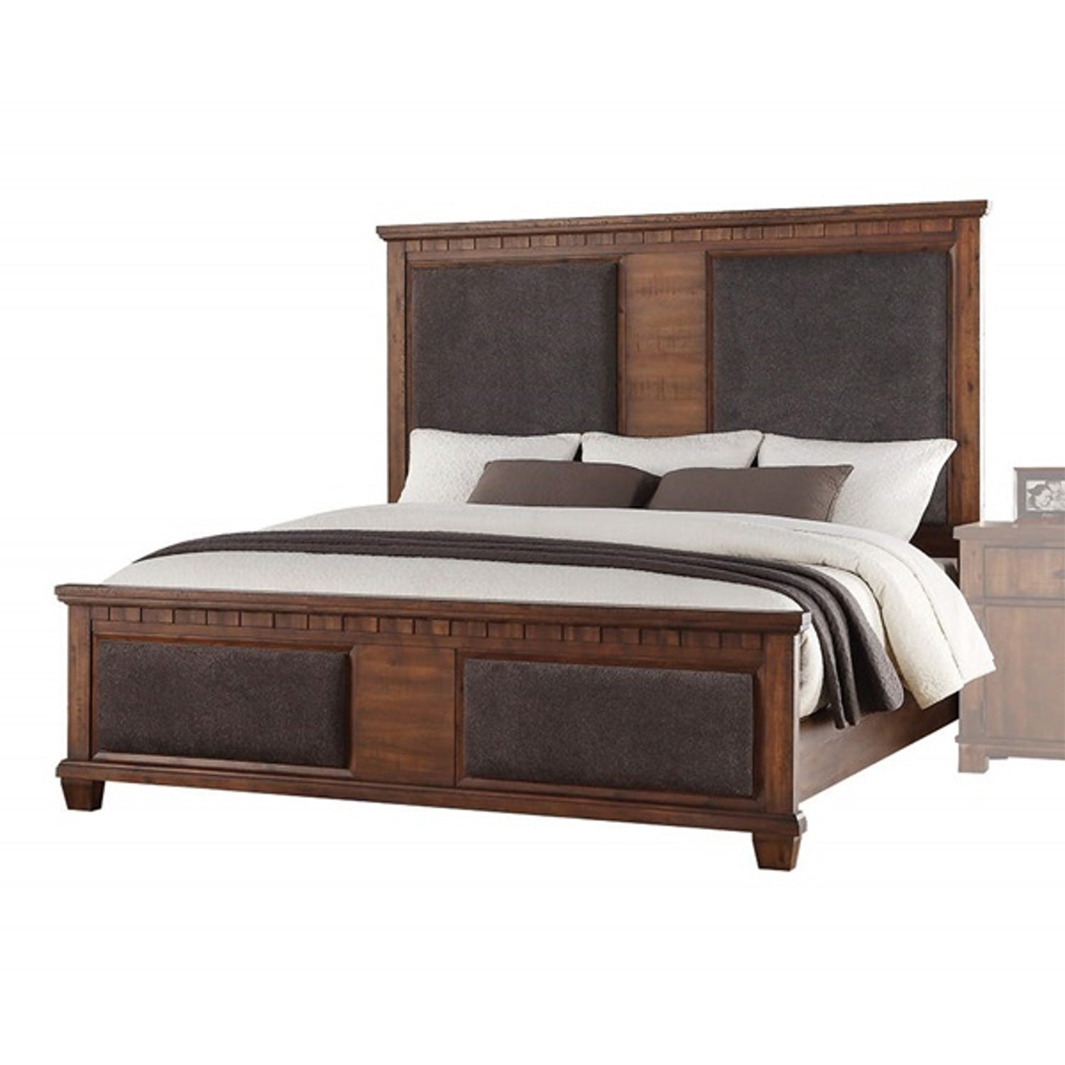 66" X 89" X 68" Brown Fabric Cherry Oak Wood Upholstered (HBFB) Queen Bed Default Title