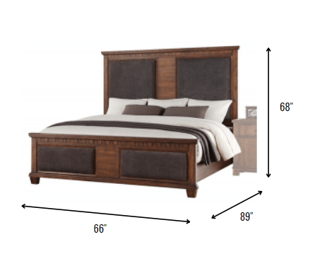 66" X 89" X 68" Brown Fabric Cherry Oak Wood Upholstered (HBFB) Queen Bed Default Title