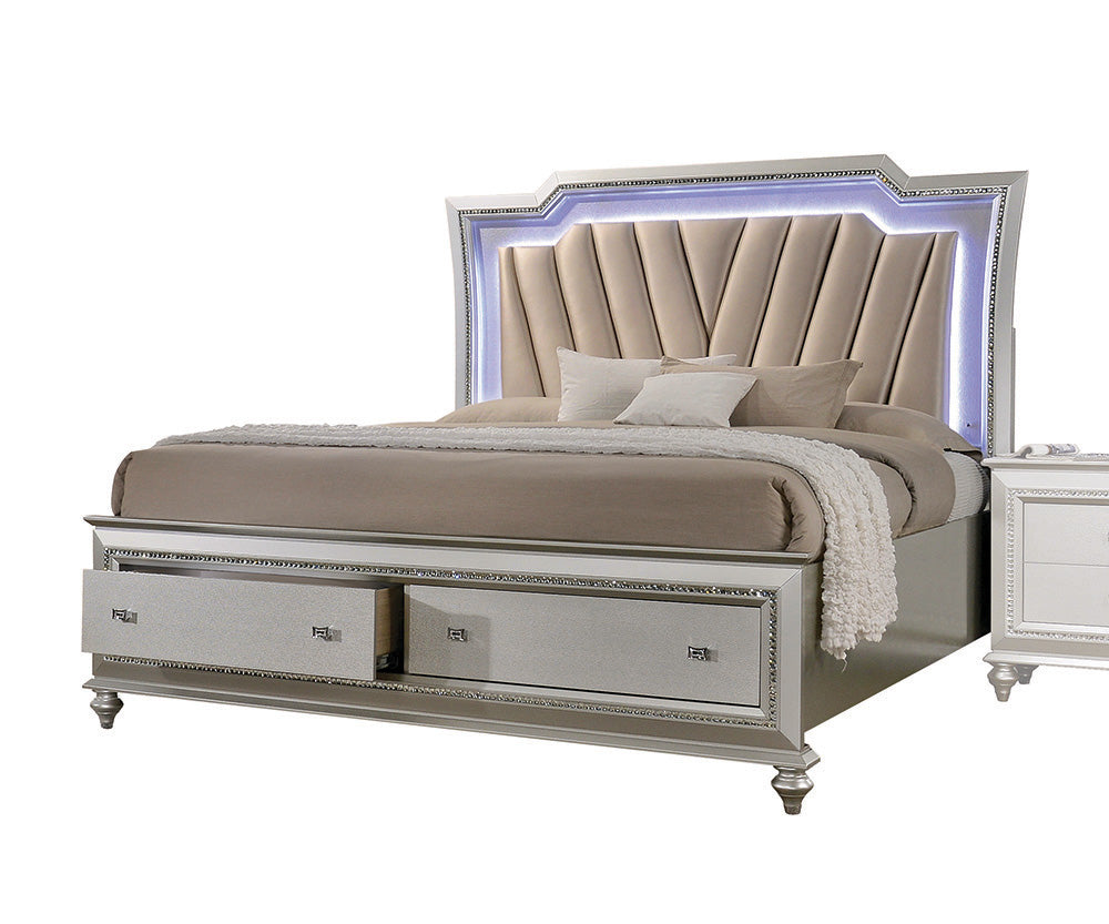 83" X 91" X 69" PU Champagne Wood Upholstered (HB) LED Eastern King Bed Default Title