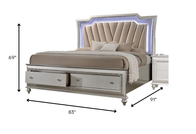 83" X 91" X 69" PU Champagne Wood Upholstered (HB) LED Eastern King Bed Default Title