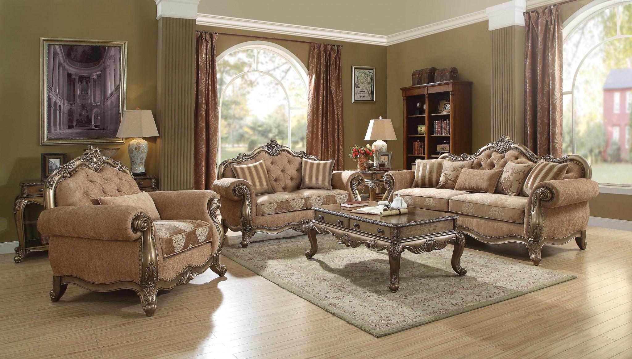 Ornate Vintage Look Velvet and Oak Loveseat Default Title