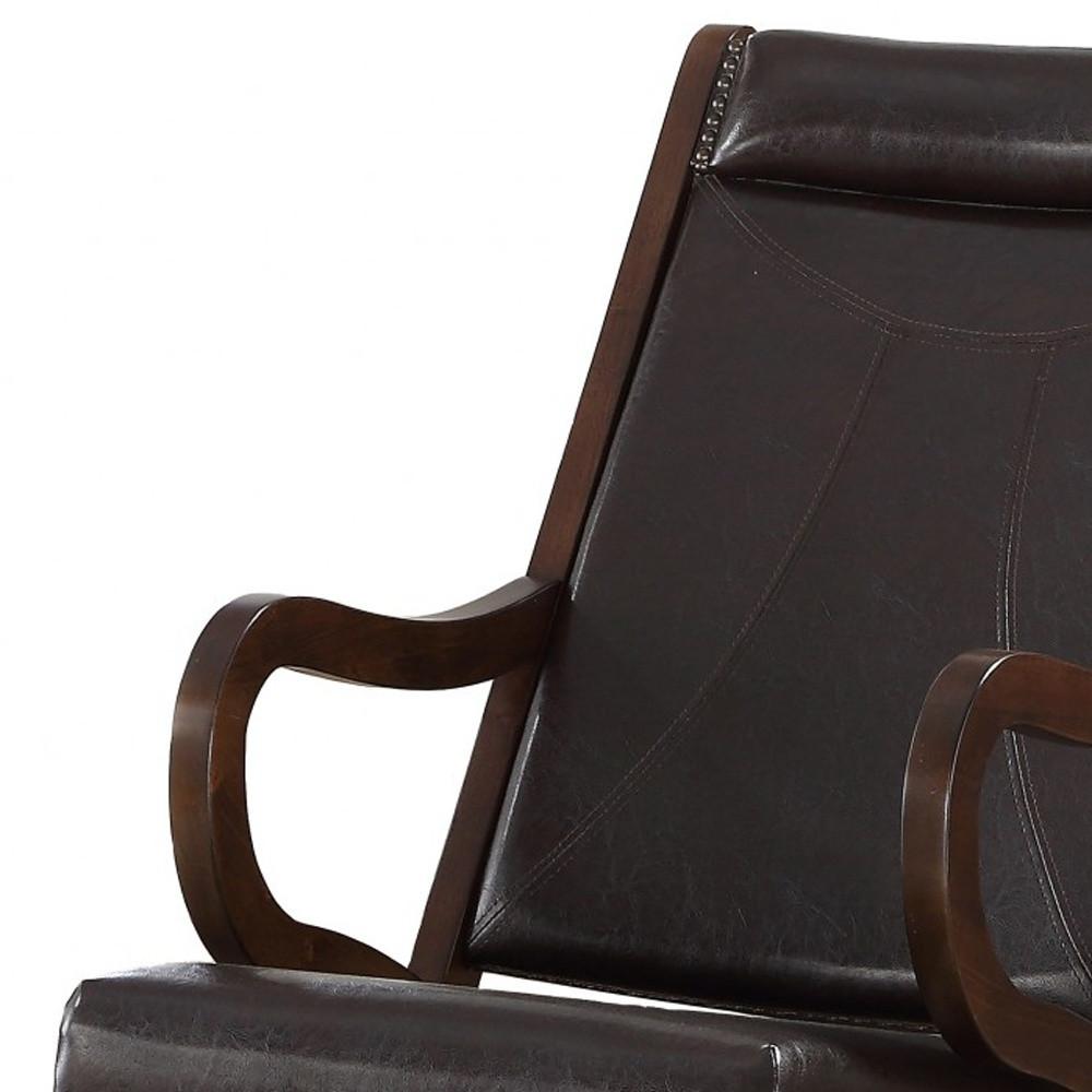 Espresso Brown Faux Leather with Walnut Finish Rocking Chair