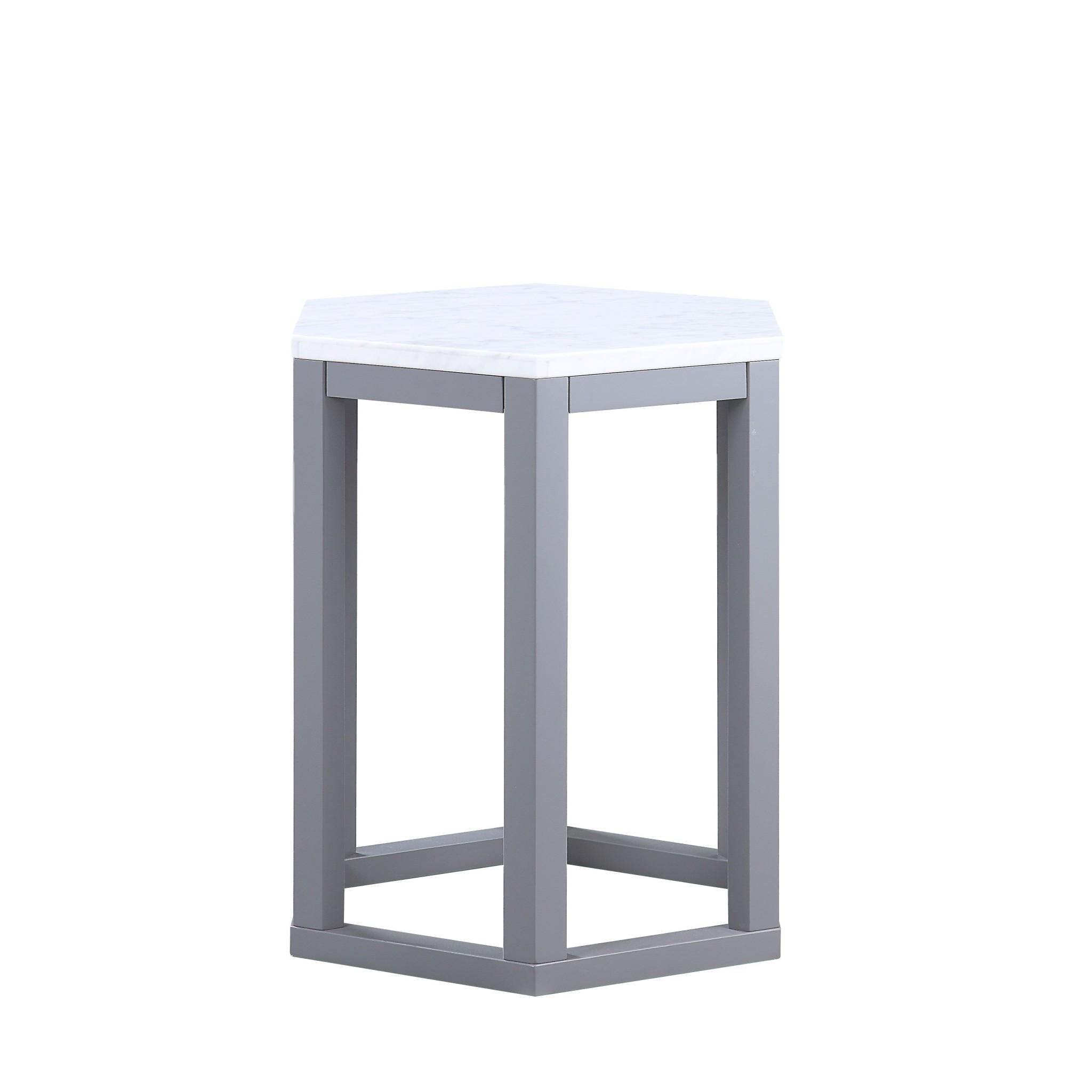 Set Of Two Gray Hexagonal Marble Top End Tables