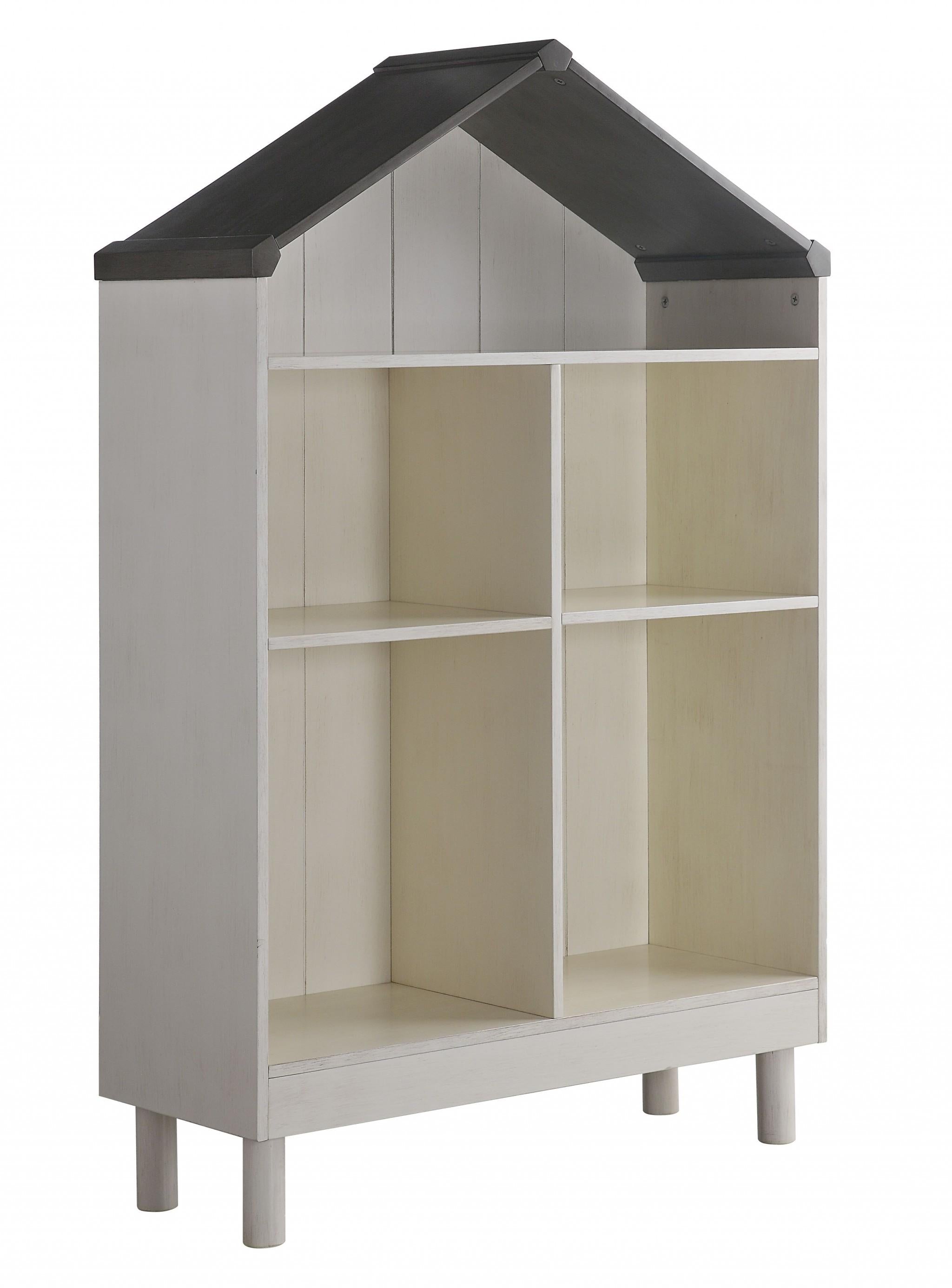 White Weathered Finish Bookcase With Gray Top