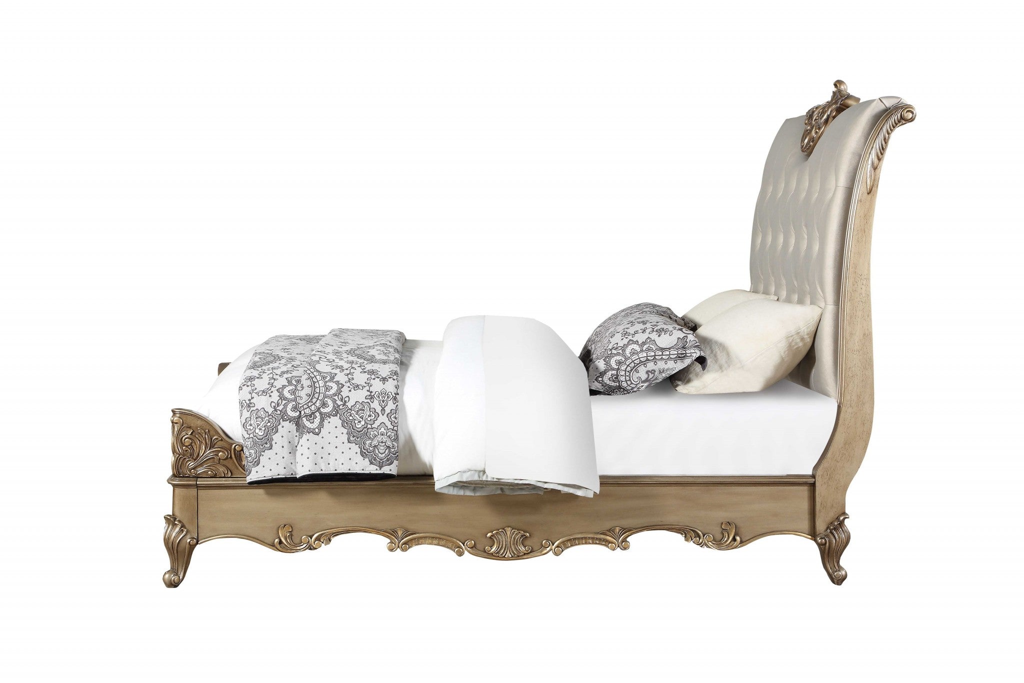 85" X 103" X 71" Champagne PU Antique Gold Wood Upholstered HB Eastern King Bed Default Title