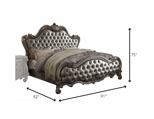 91" X 92" X 75" Silver PU Antique Platinum Upholstery Poly Resin Eastern King Bed Default Title