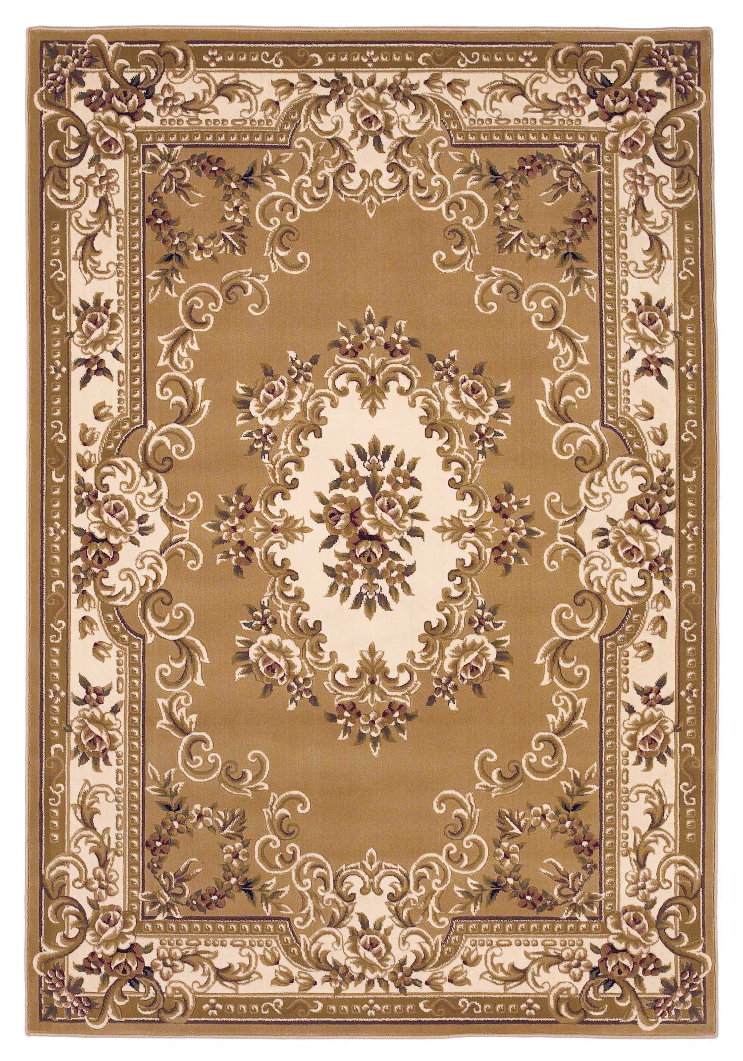8'x11' Beige Ivory Machine Woven Hand Carved Floral Medallion Indoor Area Rug Default Title