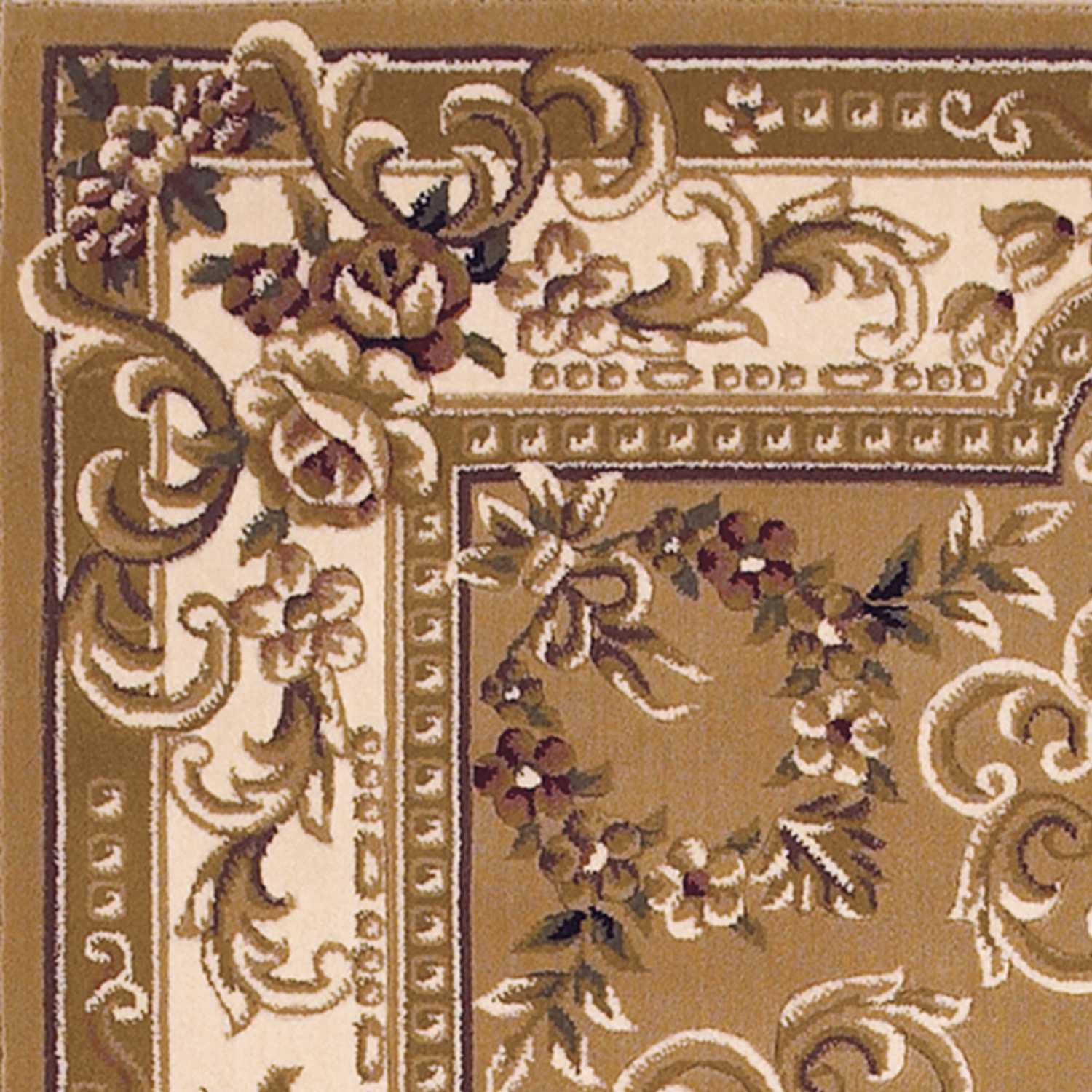 8'x11' Beige Ivory Machine Woven Hand Carved Floral Medallion Indoor Area Rug