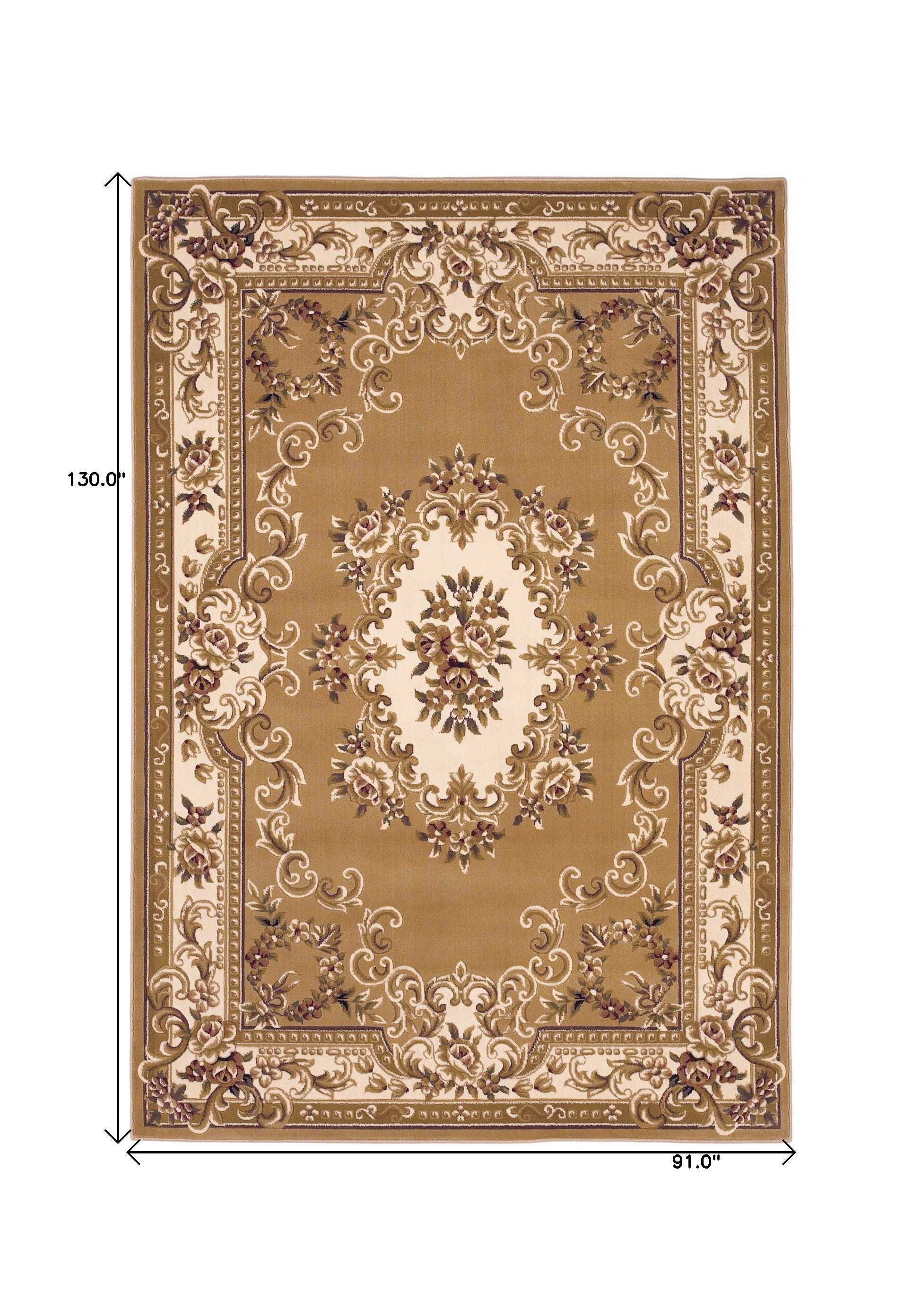 8'x11' Beige Ivory Machine Woven Hand Carved Floral Medallion Indoor Area Rug
