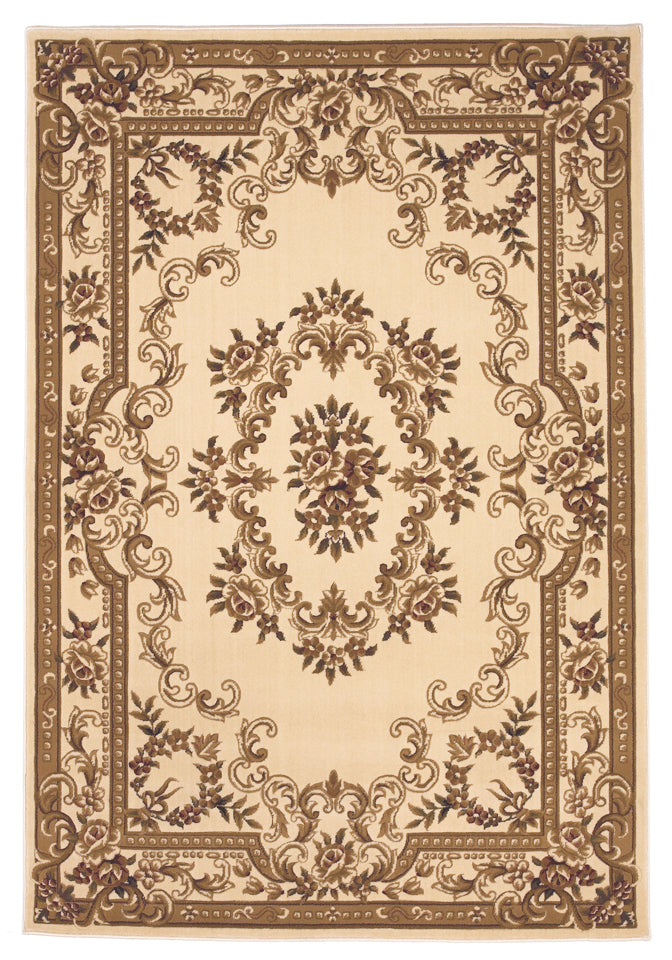 8'x11' Ivory Machine Woven Hand Carved Floral Medallion Indoor Area Rug Default Title