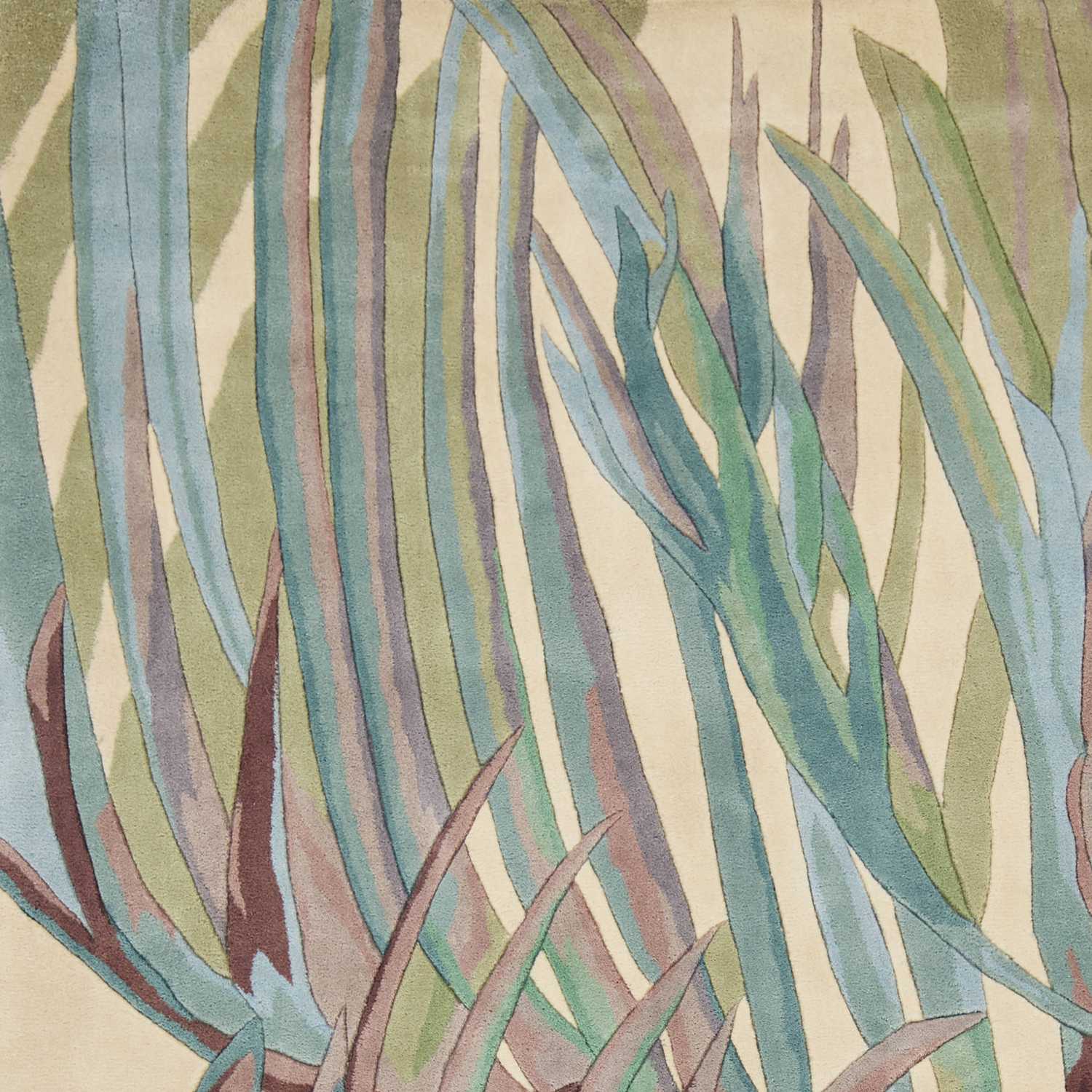 6' Ivory Lilac Hand Tufted Oversized Tropical Leaves Round Indoor Area Rug Default Title