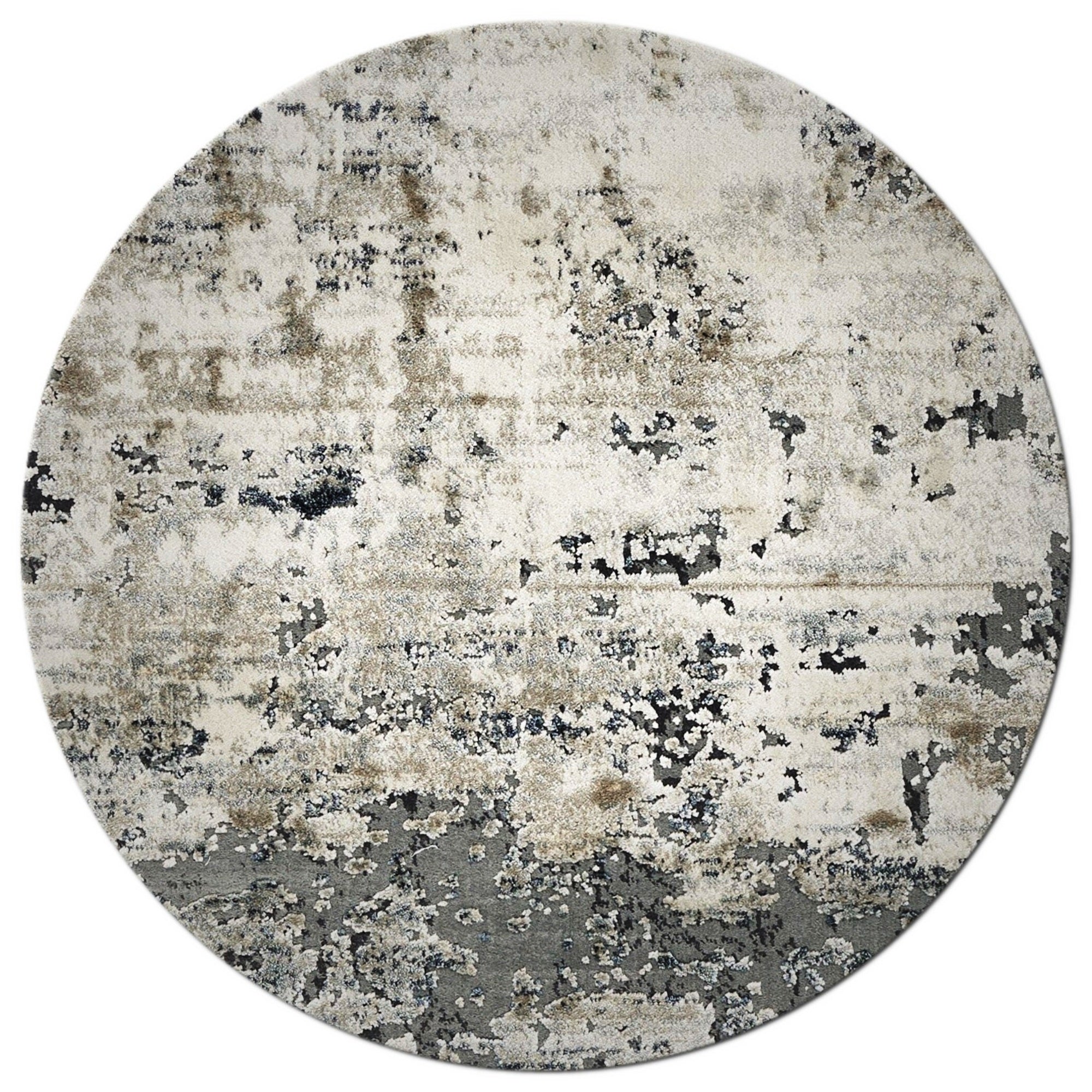 8' Ivory Teal Machine Woven Abstract Round Indoor Area Rug Default Title