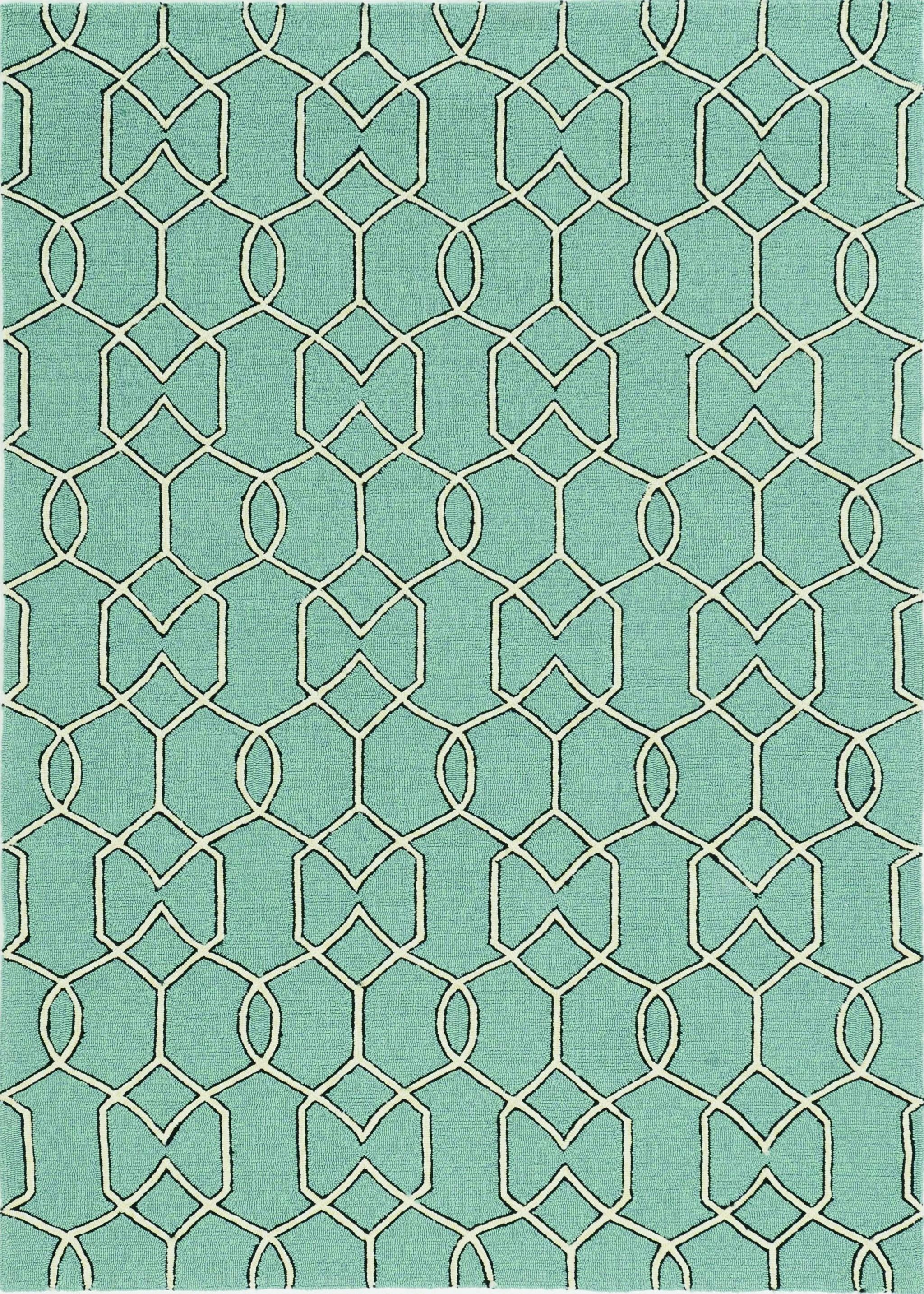 7'x10' Spa Green Hand Hooked UV Treated Trellis Indoor Outdoor Area Rug