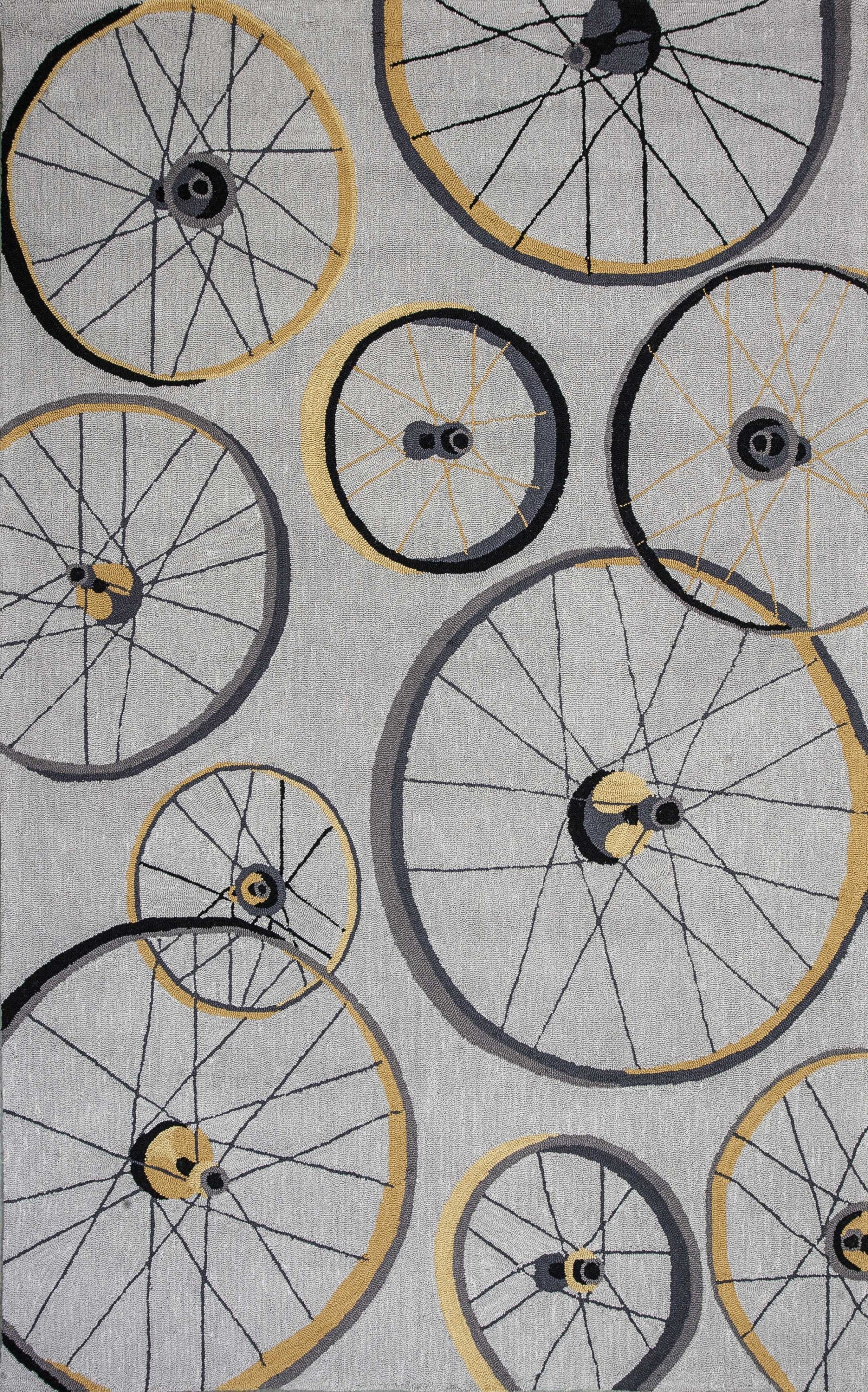8'x10' Grey Hand Hooked Wheels Indoor Area Rug Default Title