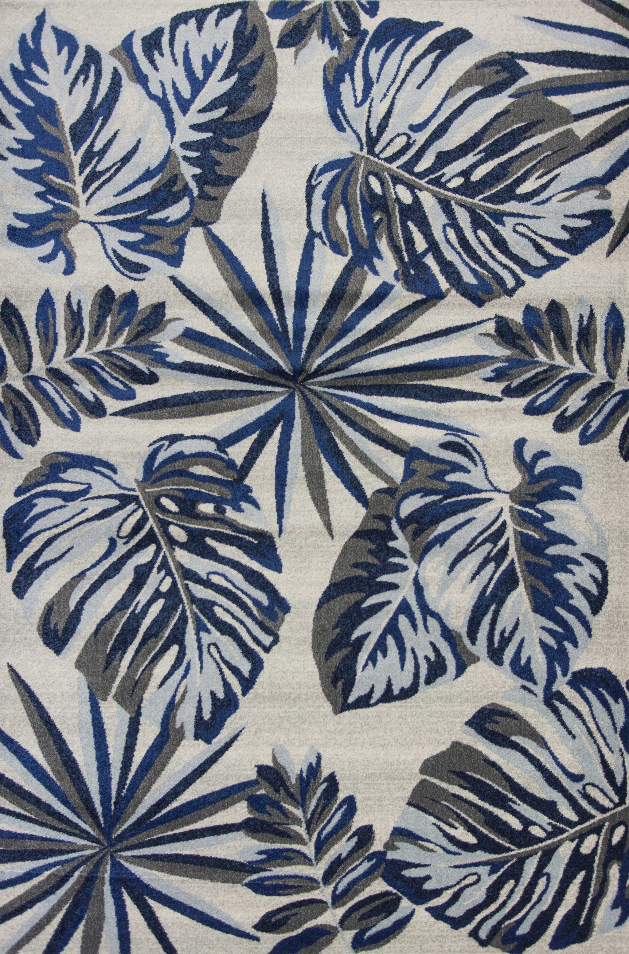 8'x11' Grey Blue Machine Woven Oversized Tropical Leaves Indoor Area Rug Default Title