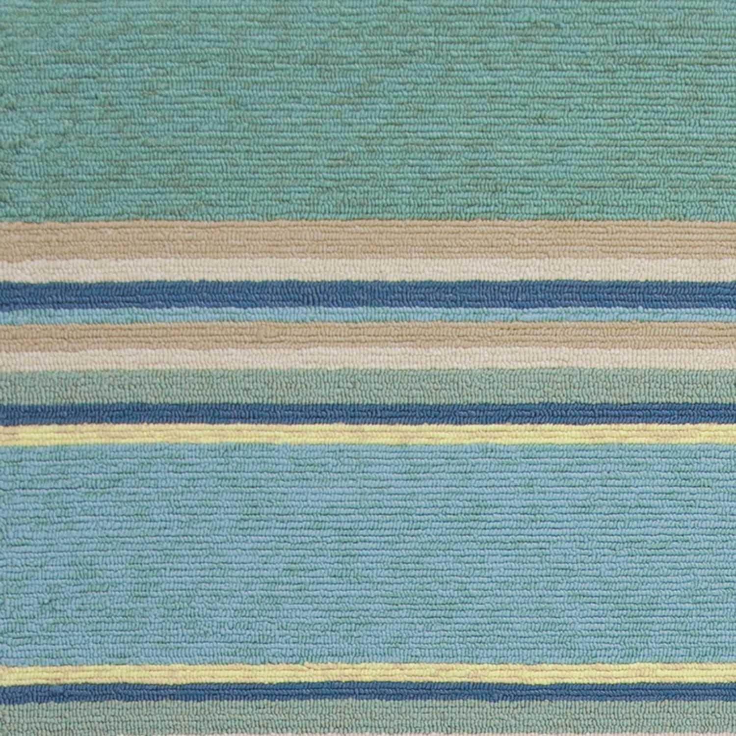 8'x10' Ocean Blue Hand Hooked UV Treated Awning Stripes Indoor Outdoor Area Rug