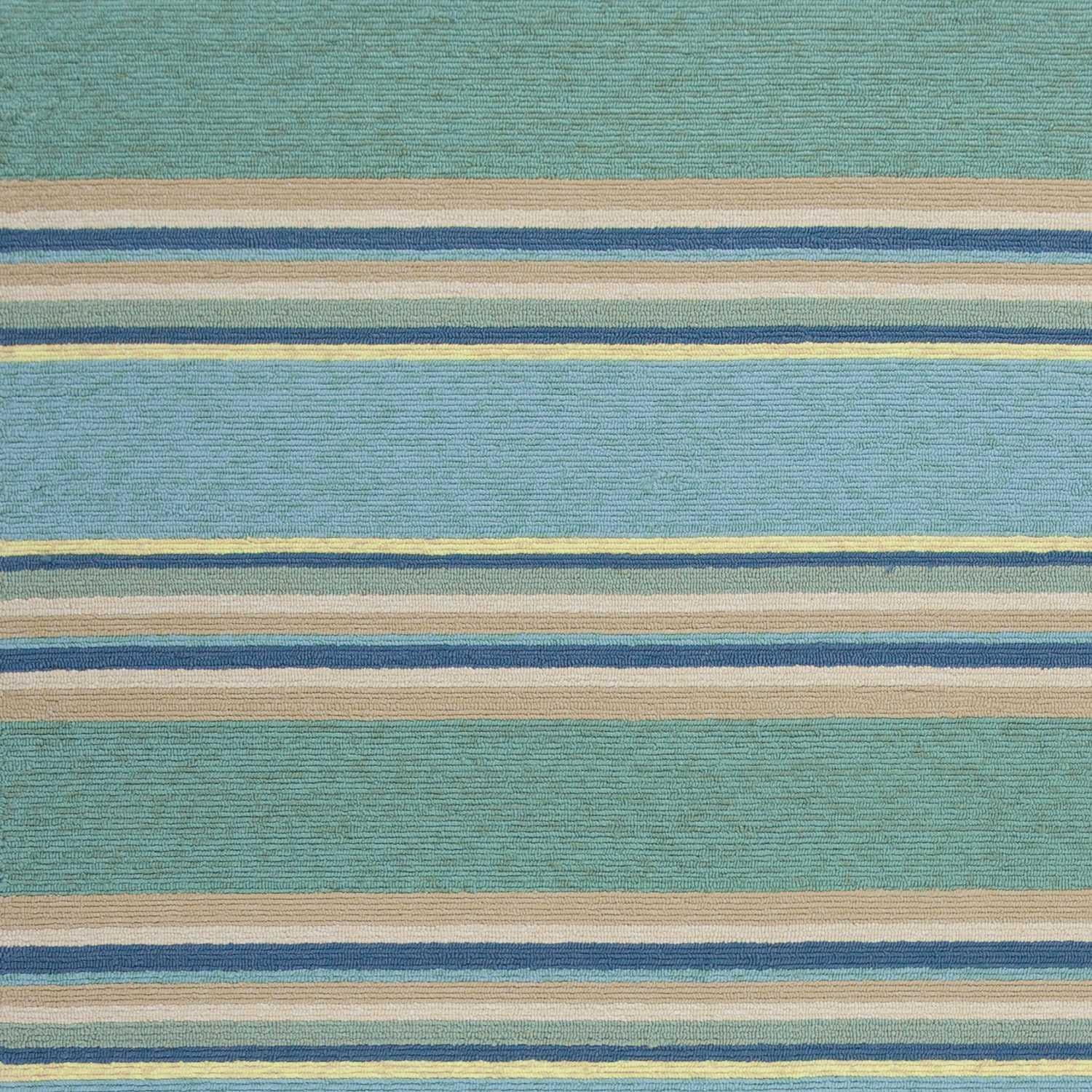 8'x10' Ocean Blue Hand Hooked UV Treated Awning Stripes Indoor Outdoor Area Rug