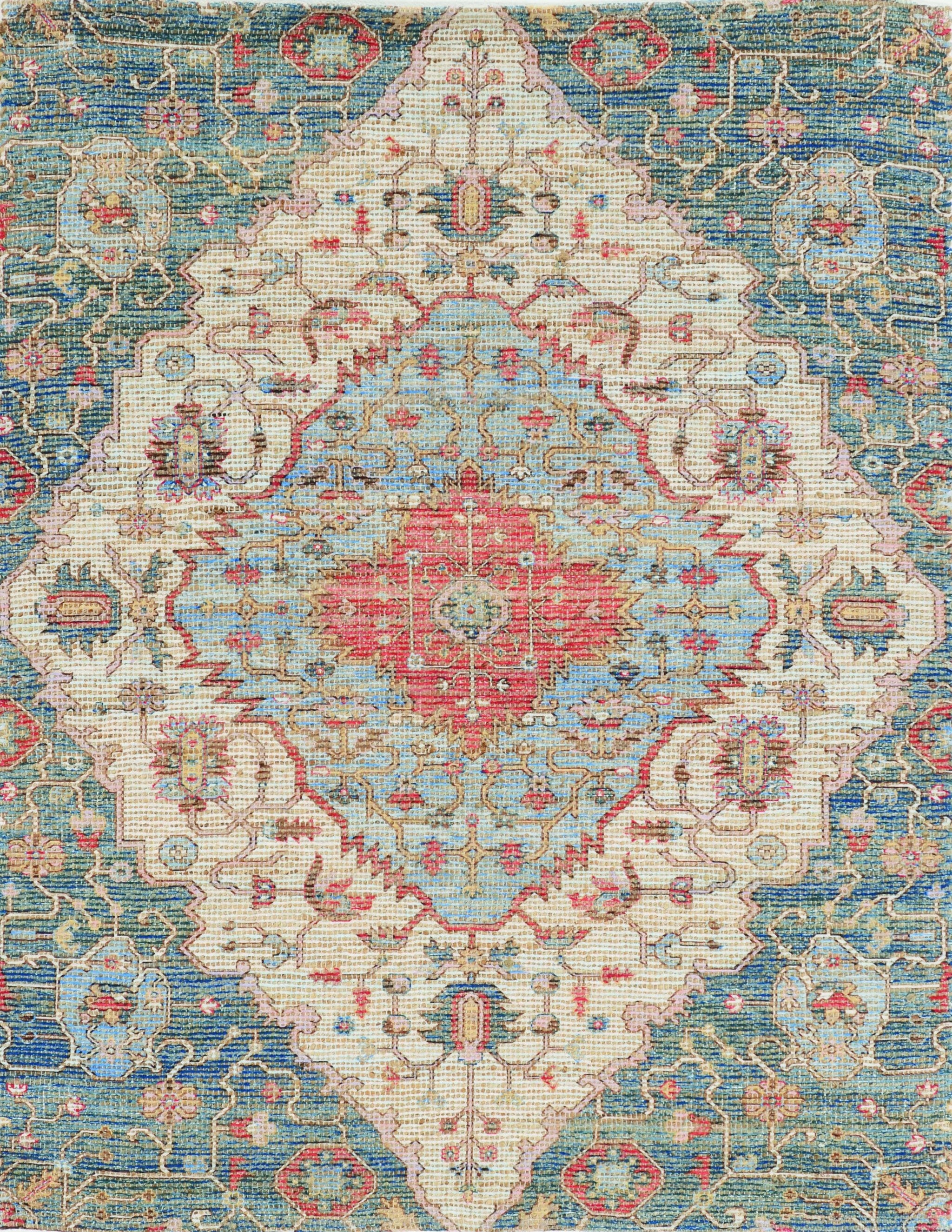 7'x12' Blue Red Hand Woven Traditional Medallion Indoor Area Rug Default Title