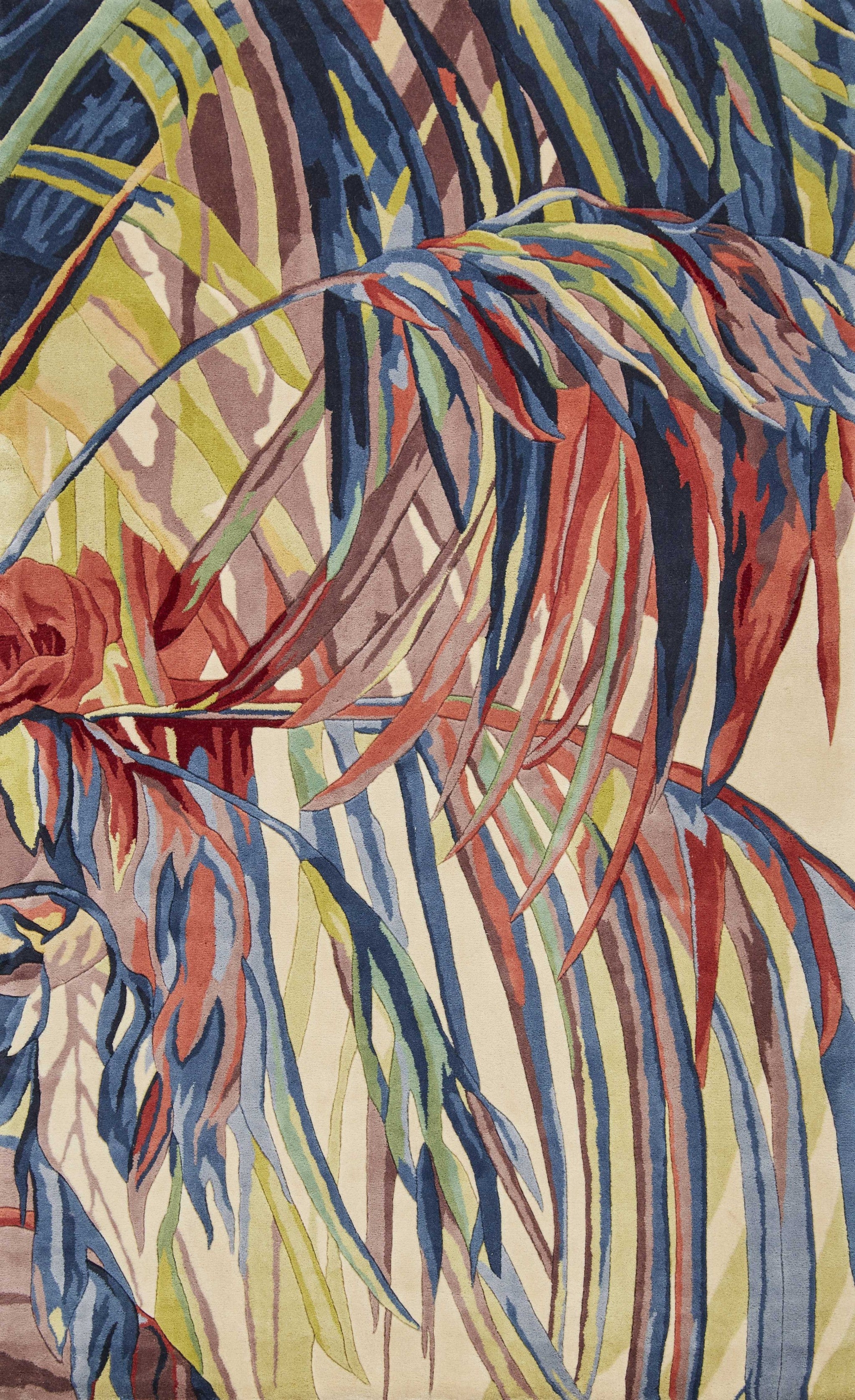 5'x8' Ivory Blue Hand Tufted Tropical Palms Indoor Area Rug Default Title