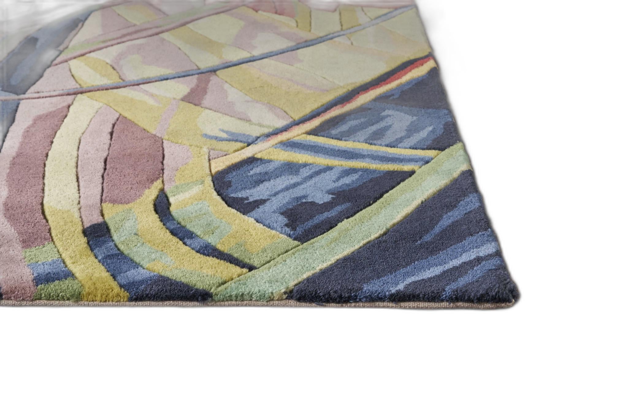 5'x8' Ivory Blue Hand Tufted Tropical Palms Indoor Area Rug