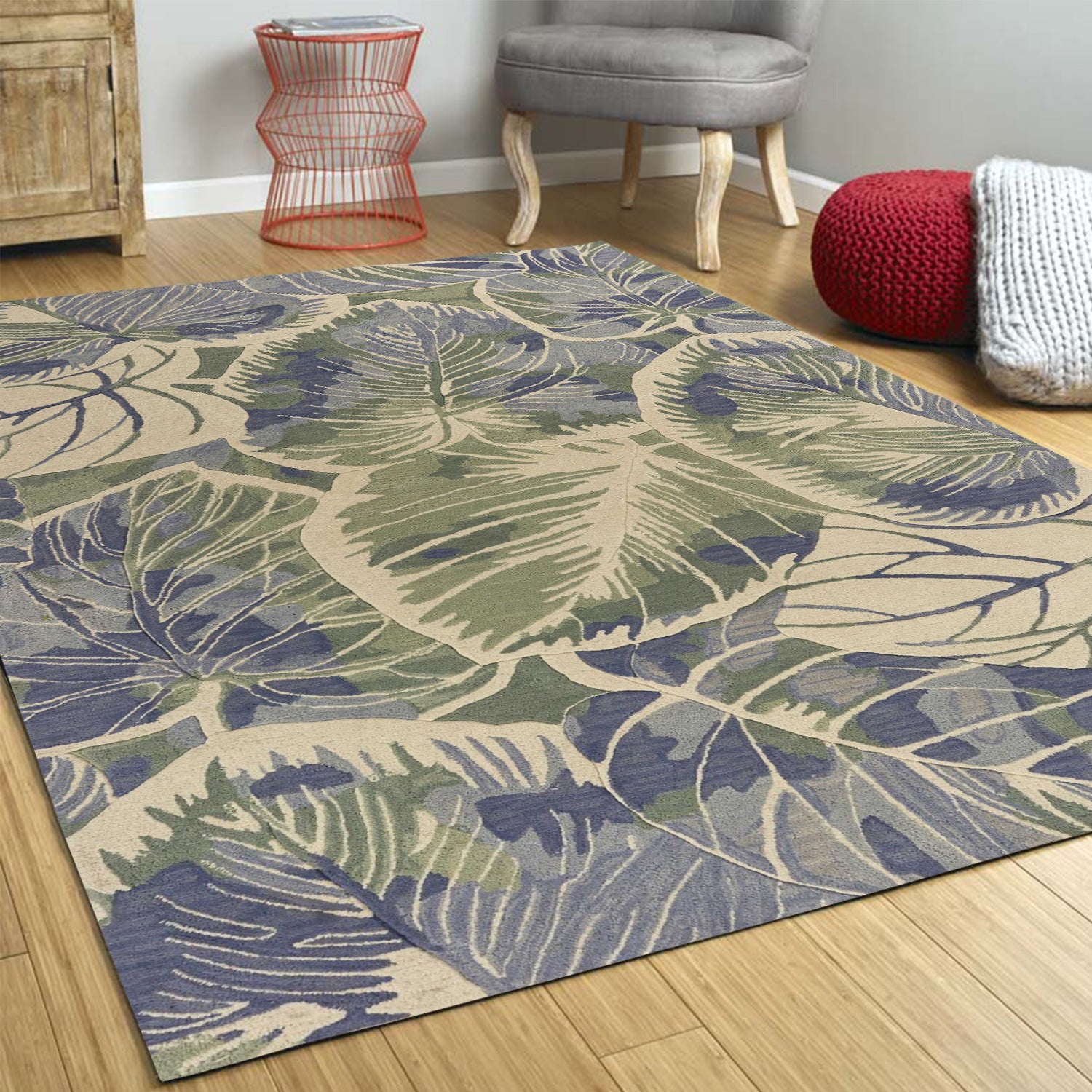 5'x8' Blue Green Hand Tufted Caladium Indoor Area Rug