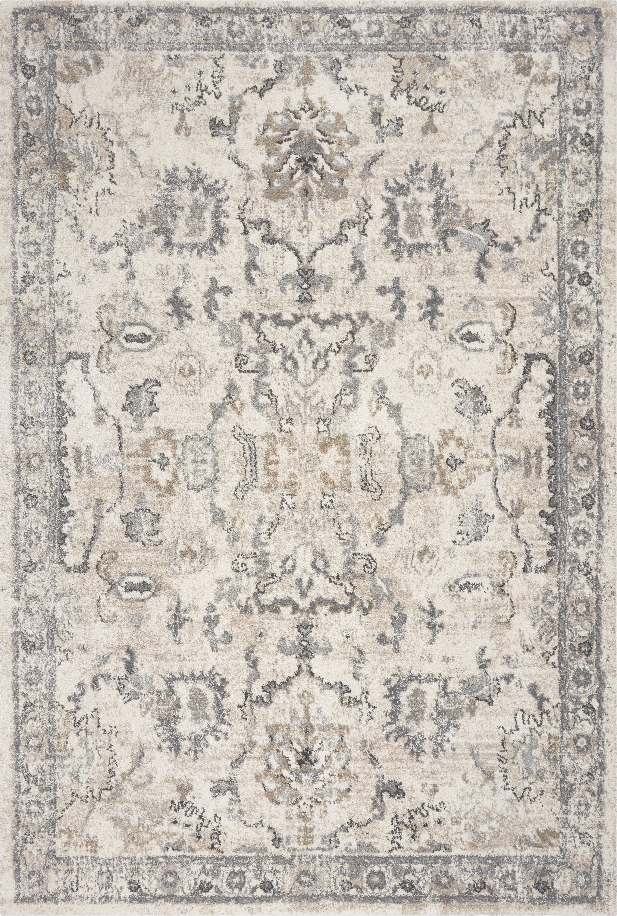 8'x10' Ivory Machine Woven Distressed Floral Traditional Indoor Area Rug Default Title