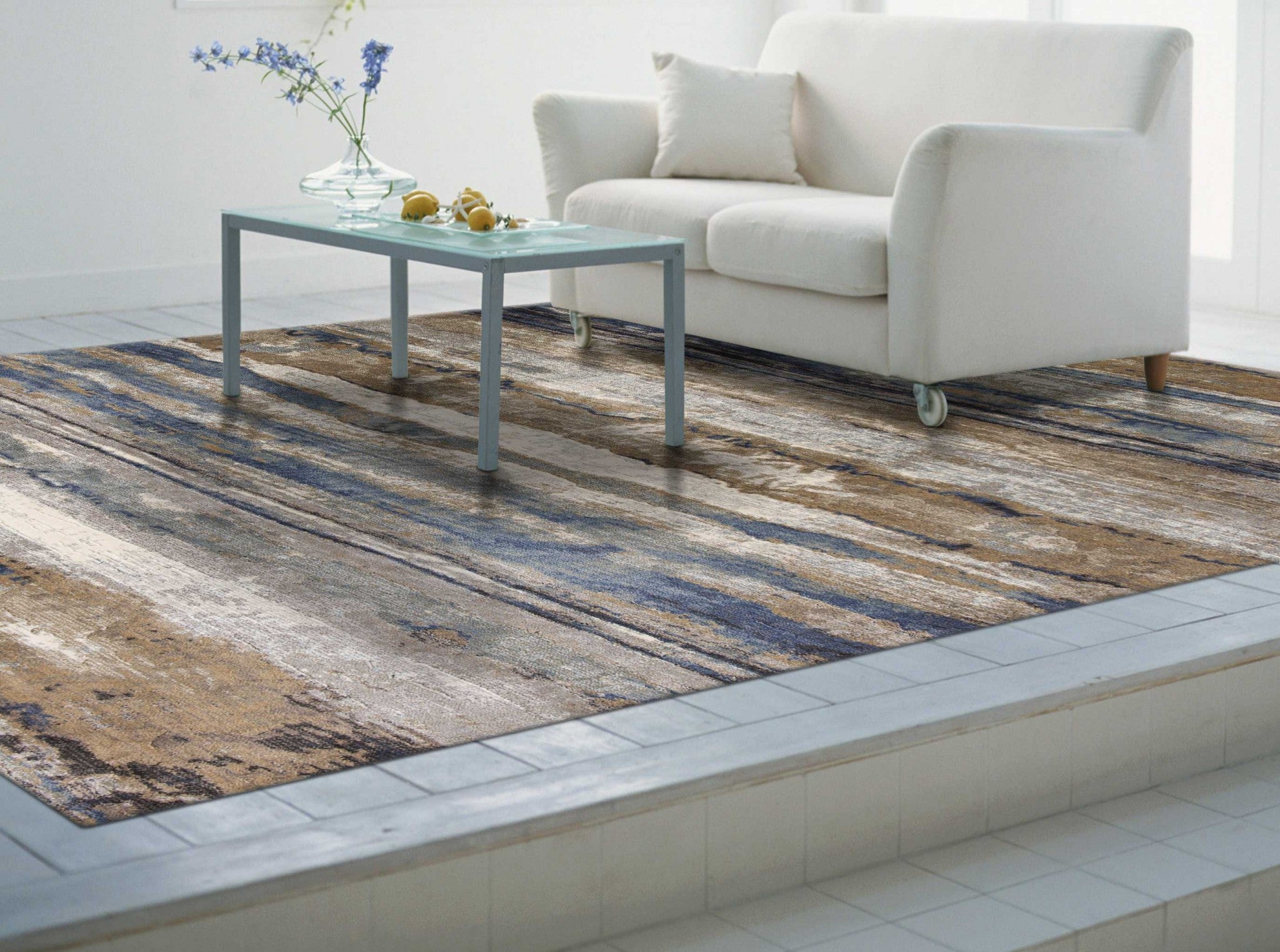 7' x 11'  Viscose Ivory or Blue Area Rug