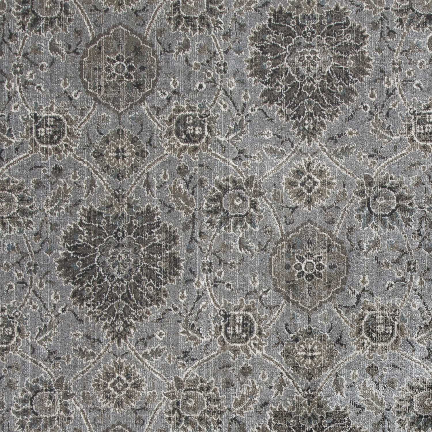 8'x11' Silver Machine Woven Traditional Floral Indoor Area Rug