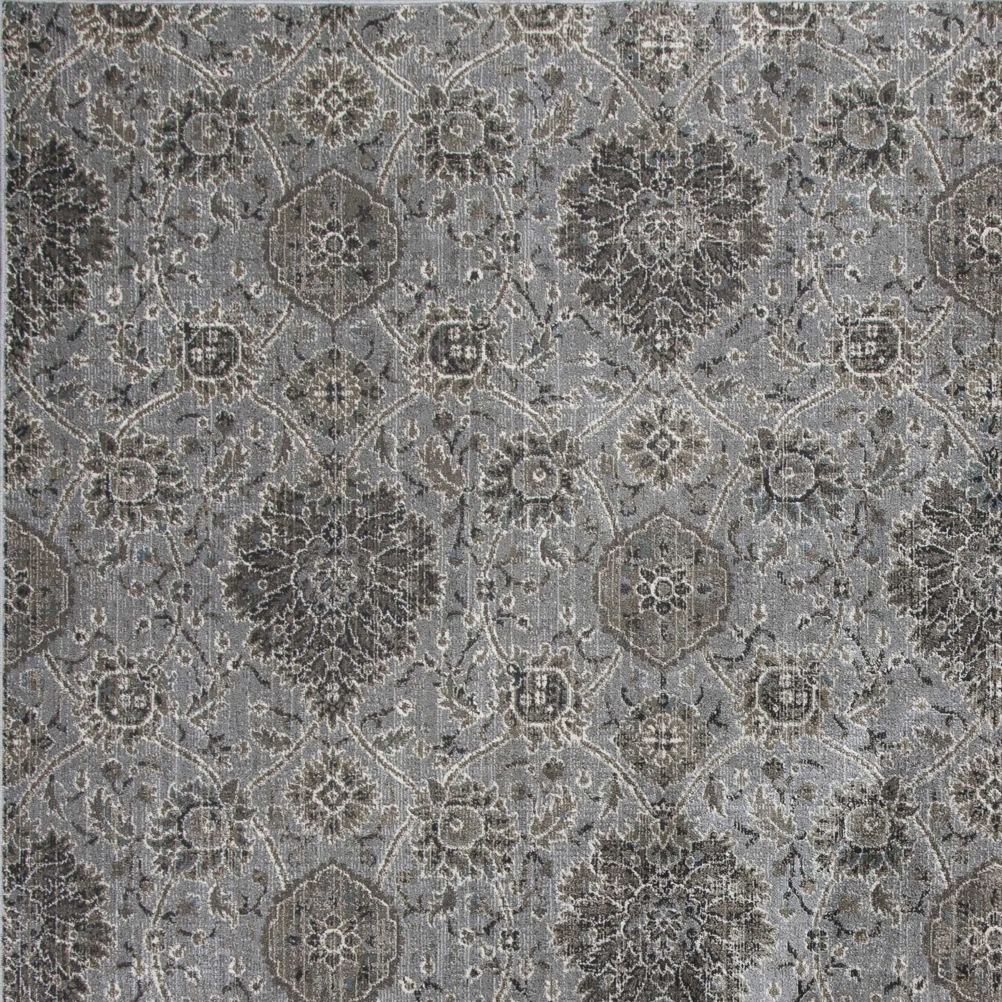 8'x11' Silver Machine Woven Traditional Floral Indoor Area Rug