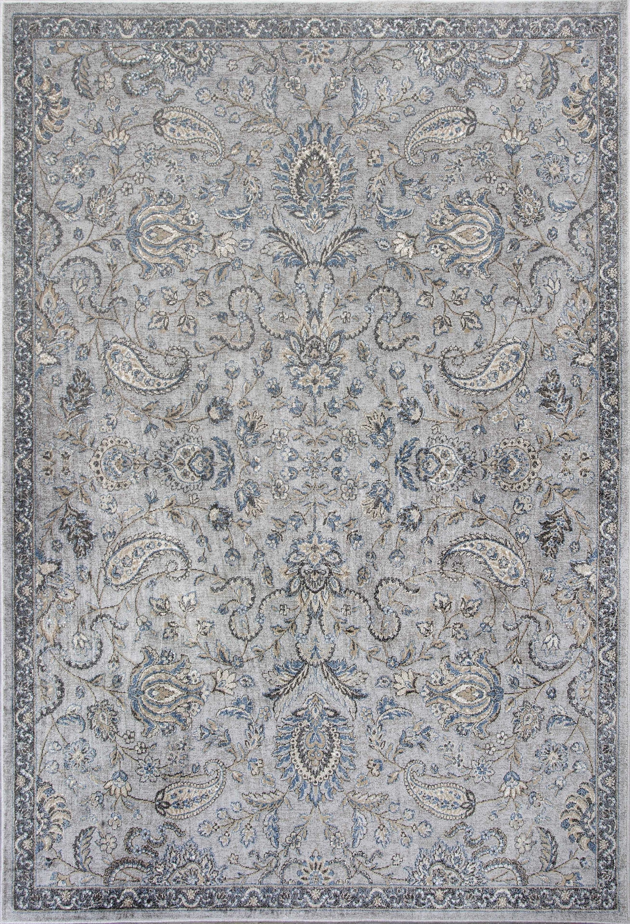 8'x11' Silver Blue Machine Woven Traditional Floral Indoor Area Rug Default Title