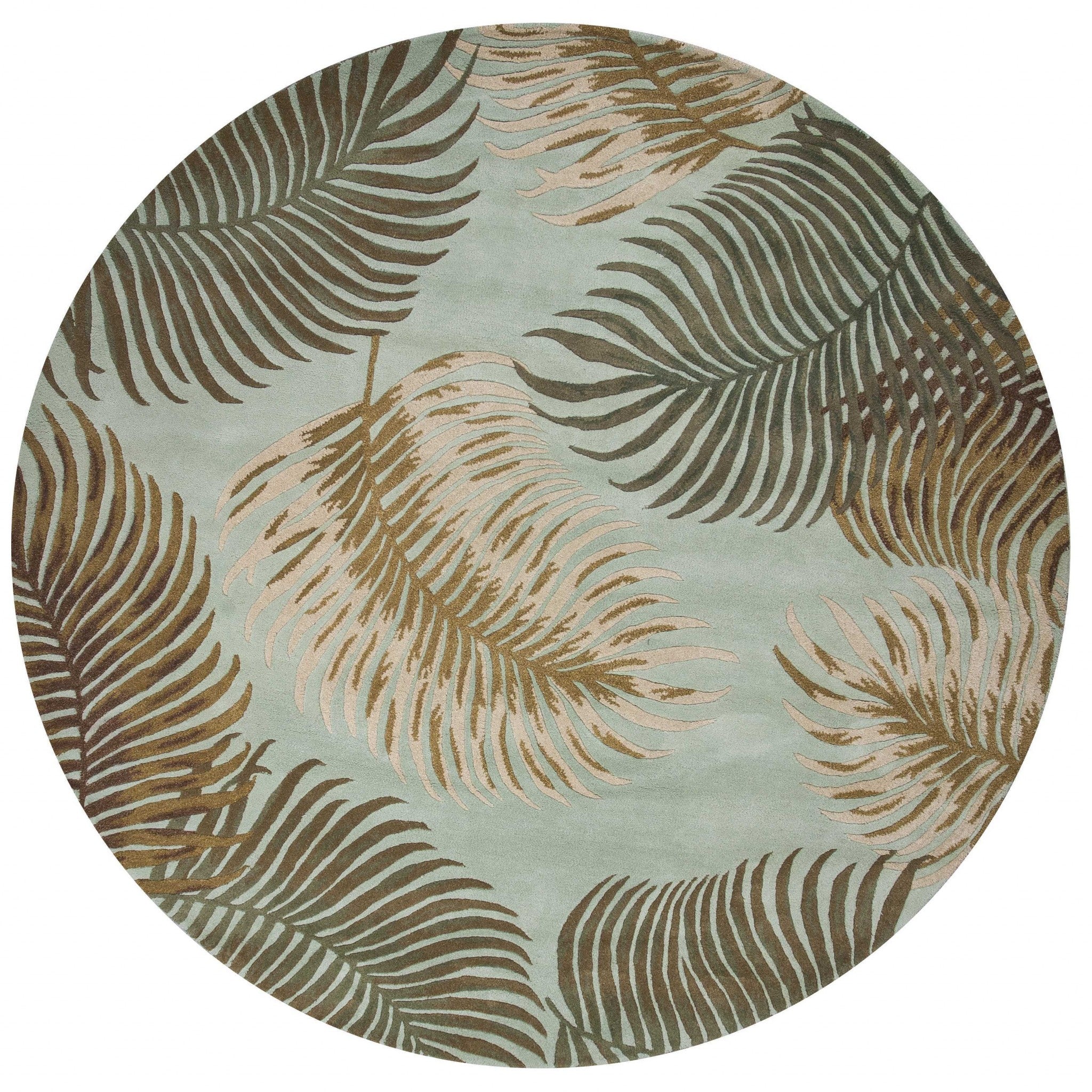 7' Round Wool Aqua Area Rug Default Title