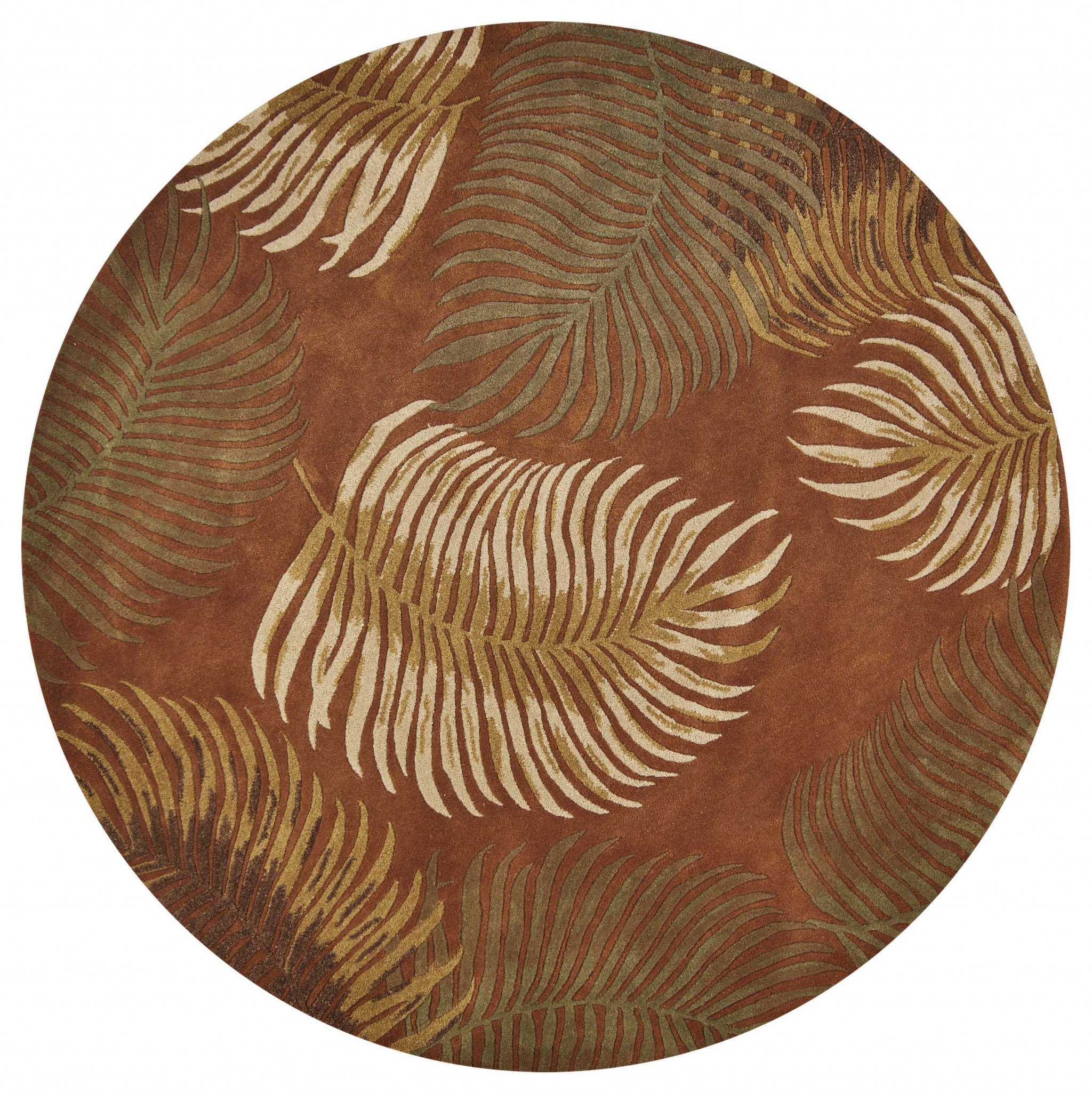7' Round Wool Rust Area Rug Default Title