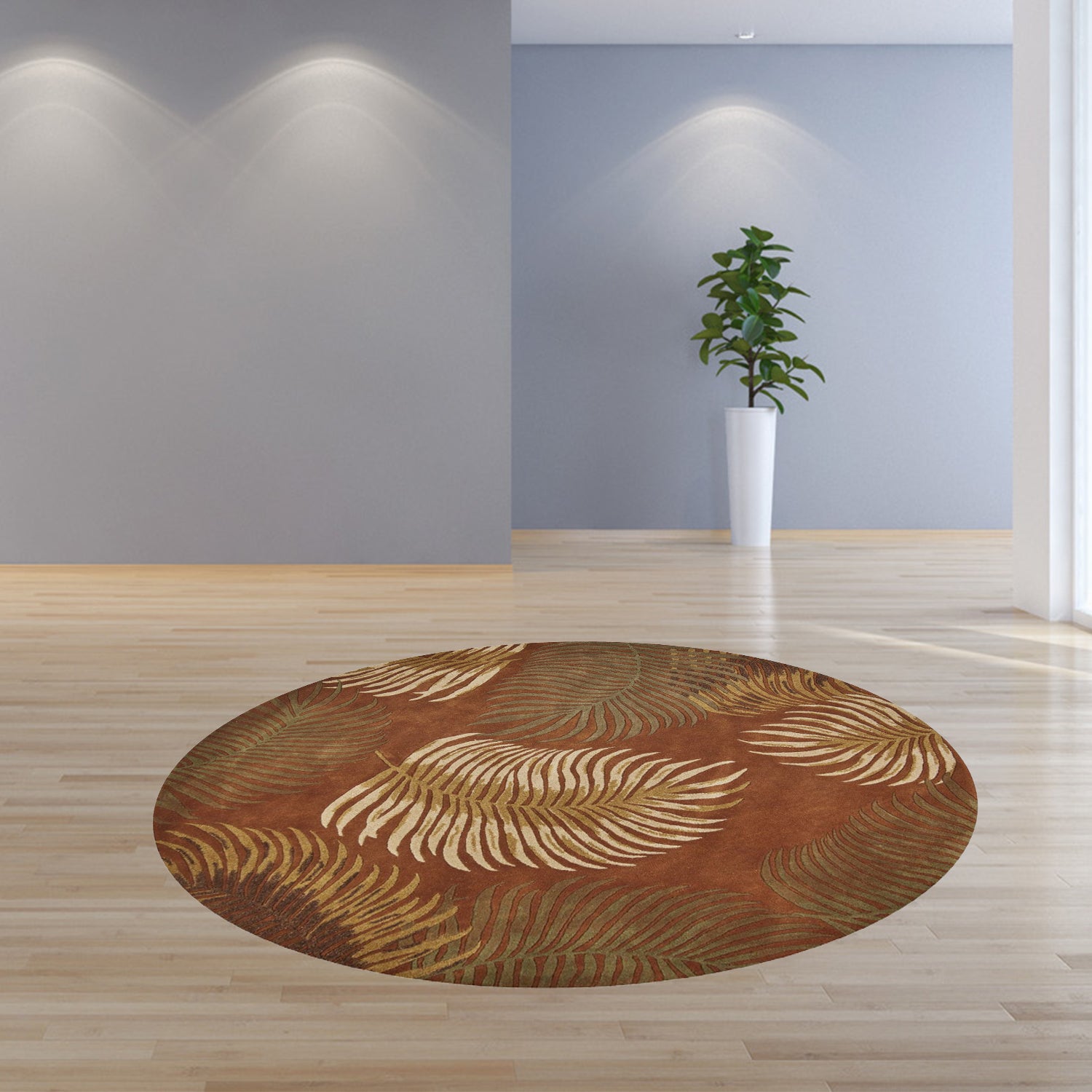 7' Round Wool Rust Area Rug