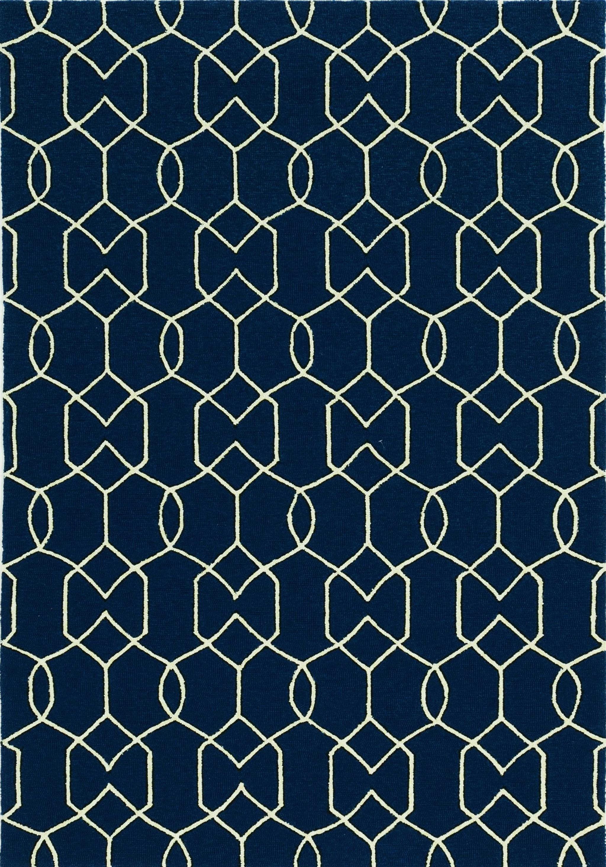 8'x11' Navy Blue Hand Hooked UV Treated Trellis Indoor Outdoor Area Rug