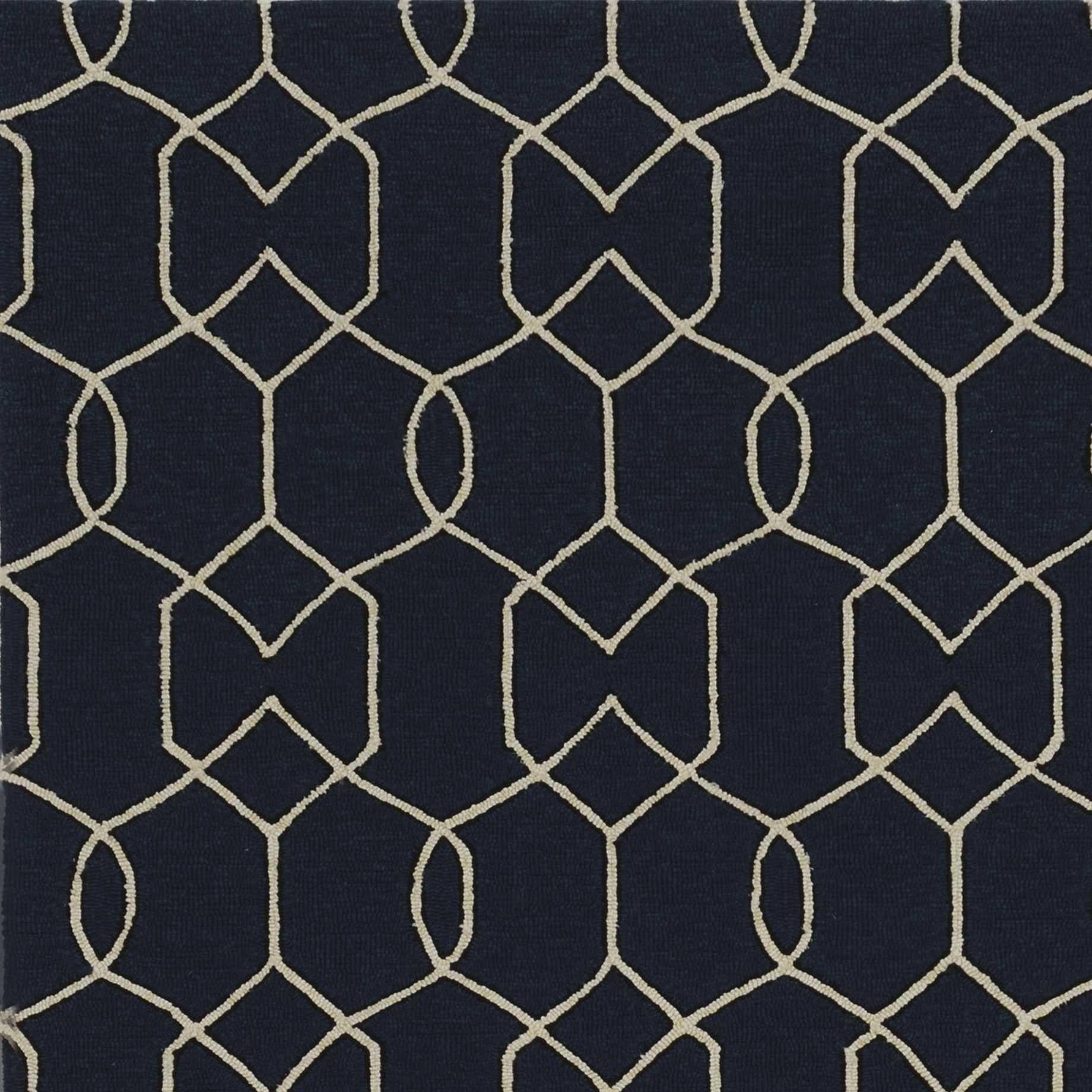 8'x11' Navy Blue Hand Hooked UV Treated Trellis Indoor Outdoor Area Rug