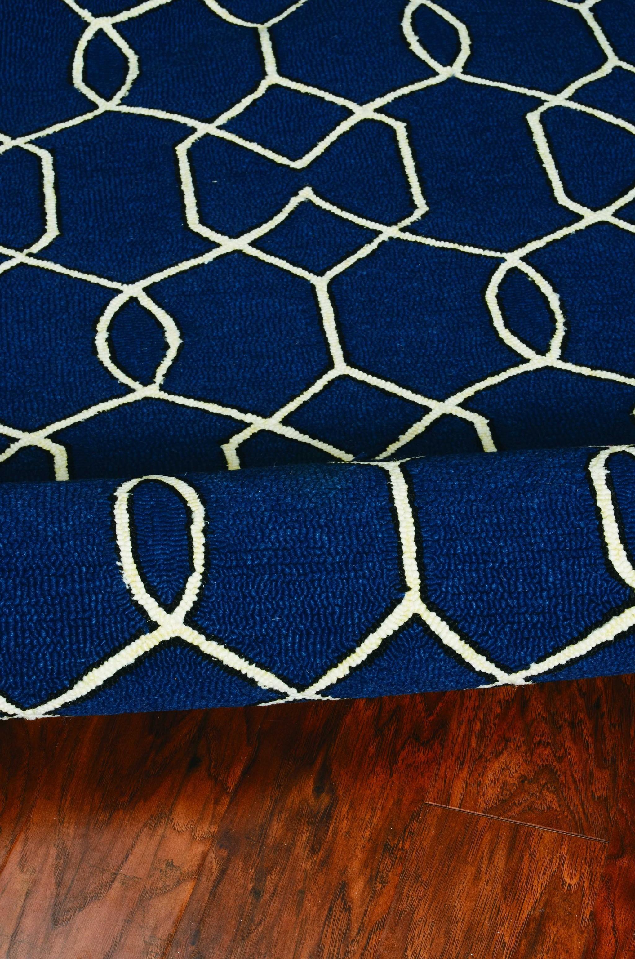 8'x11' Navy Blue Hand Hooked UV Treated Trellis Indoor Outdoor Area Rug