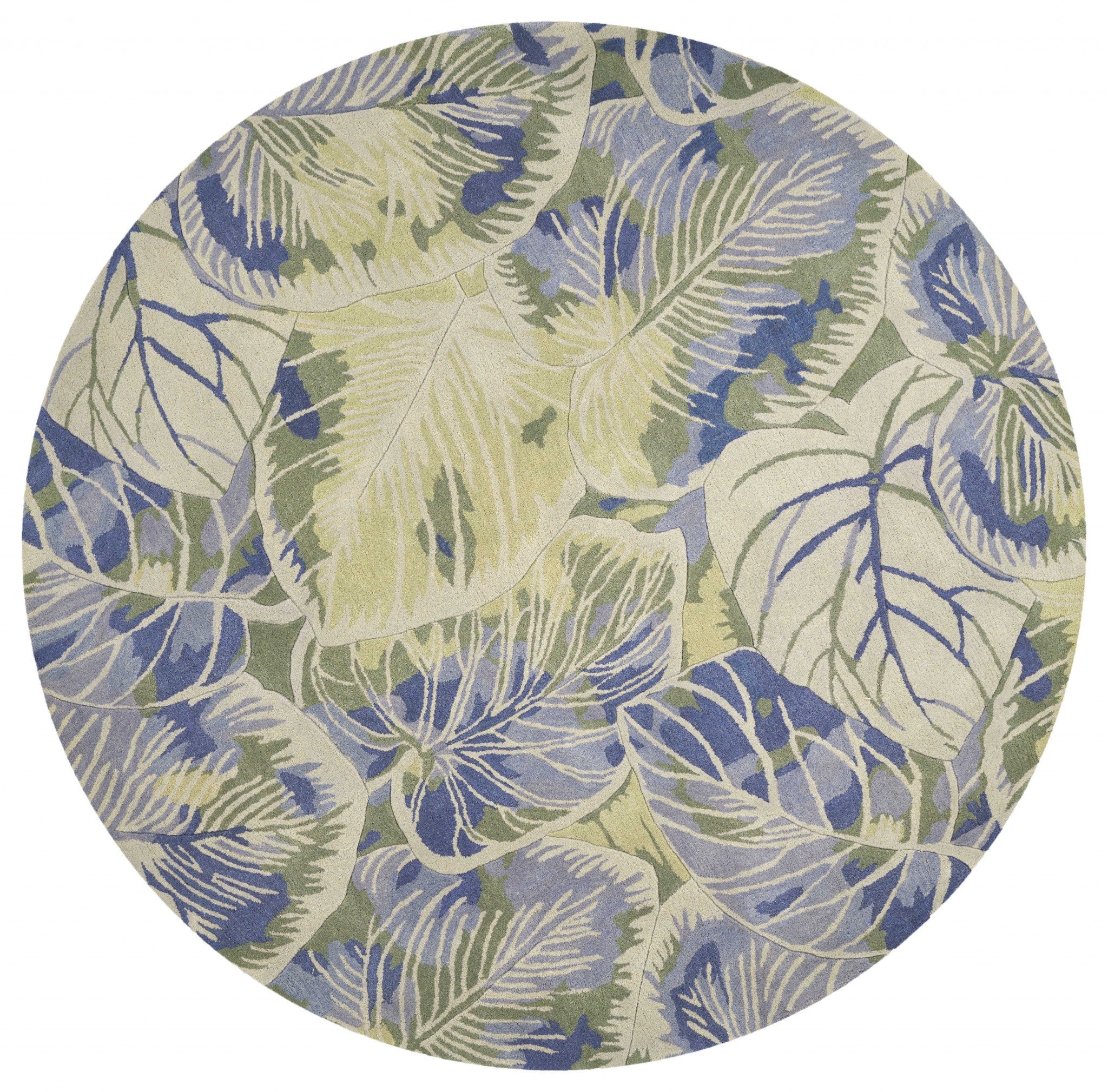 7' Round Wool Blue or  Green Area Rug