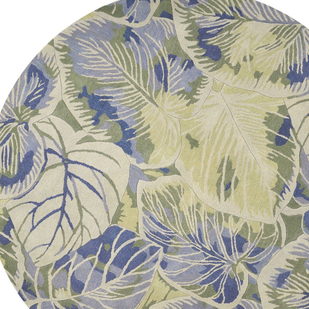 7' Round Wool Blue or  Green Area Rug