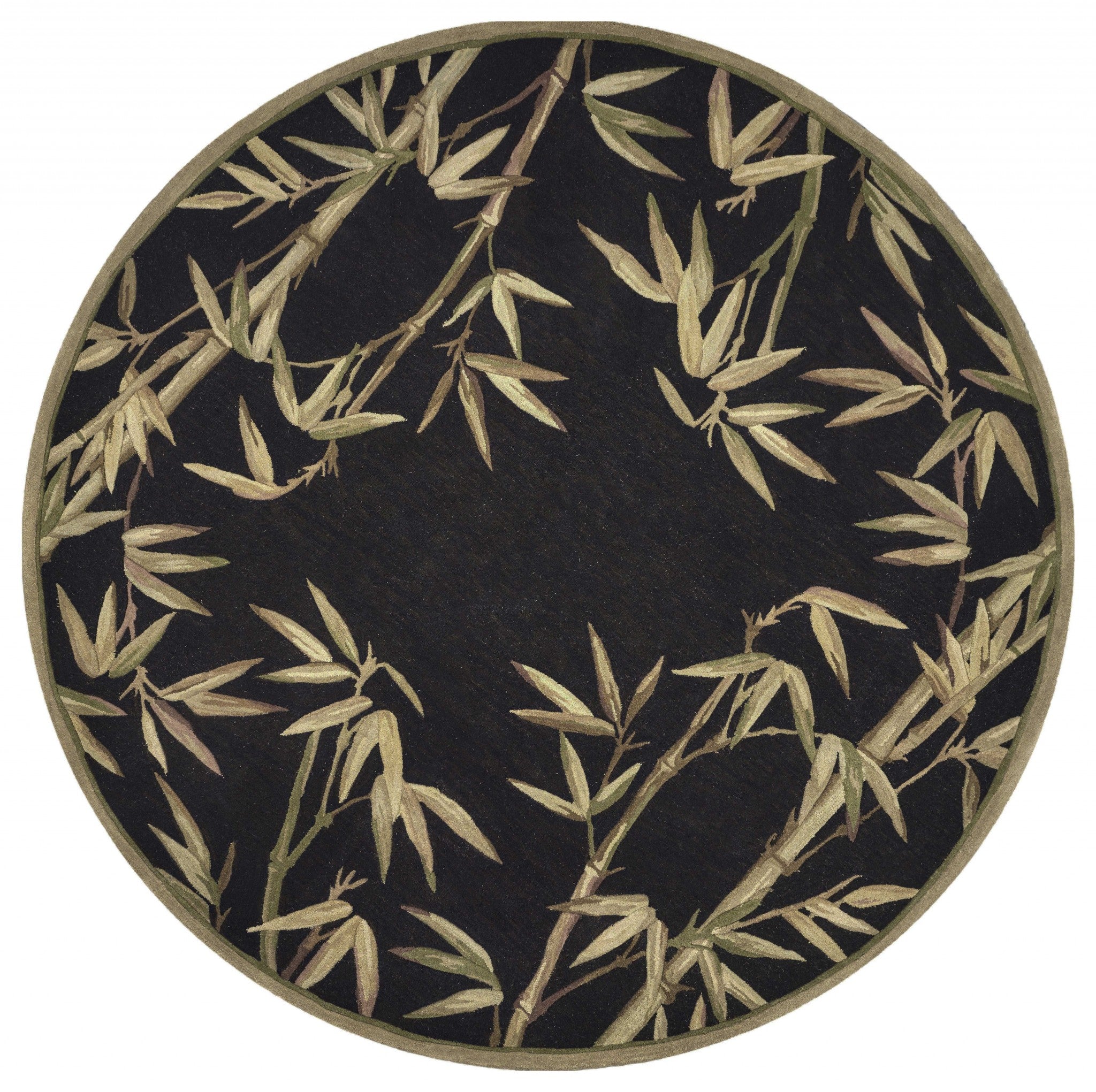 8' Black Hand Tufted Bordered Tropical Bamboo Round Indoor Area Rug Default Title