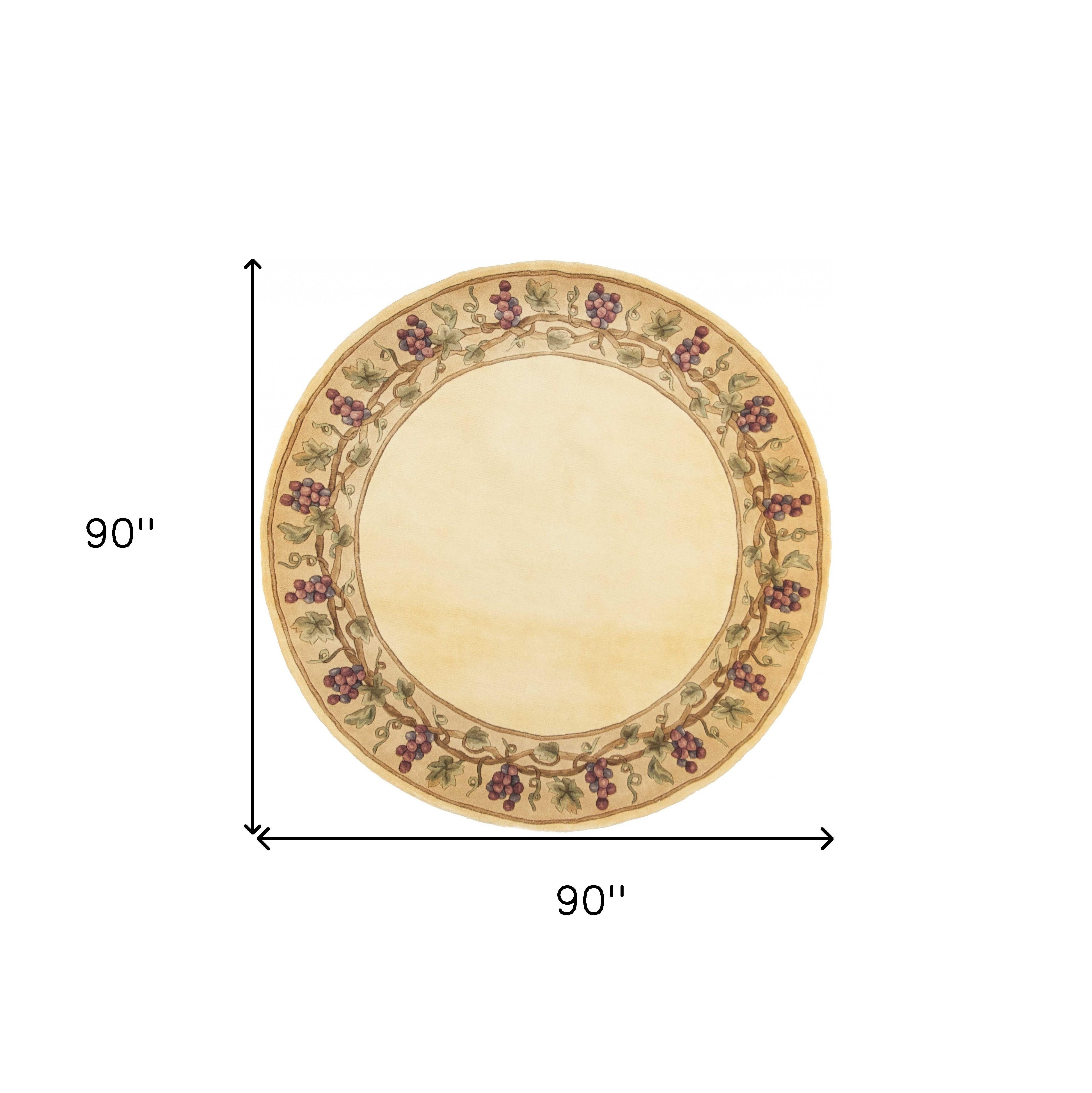 8' Ivory Hand Tufted Bordered Grapevine Round Indoor Area Rug