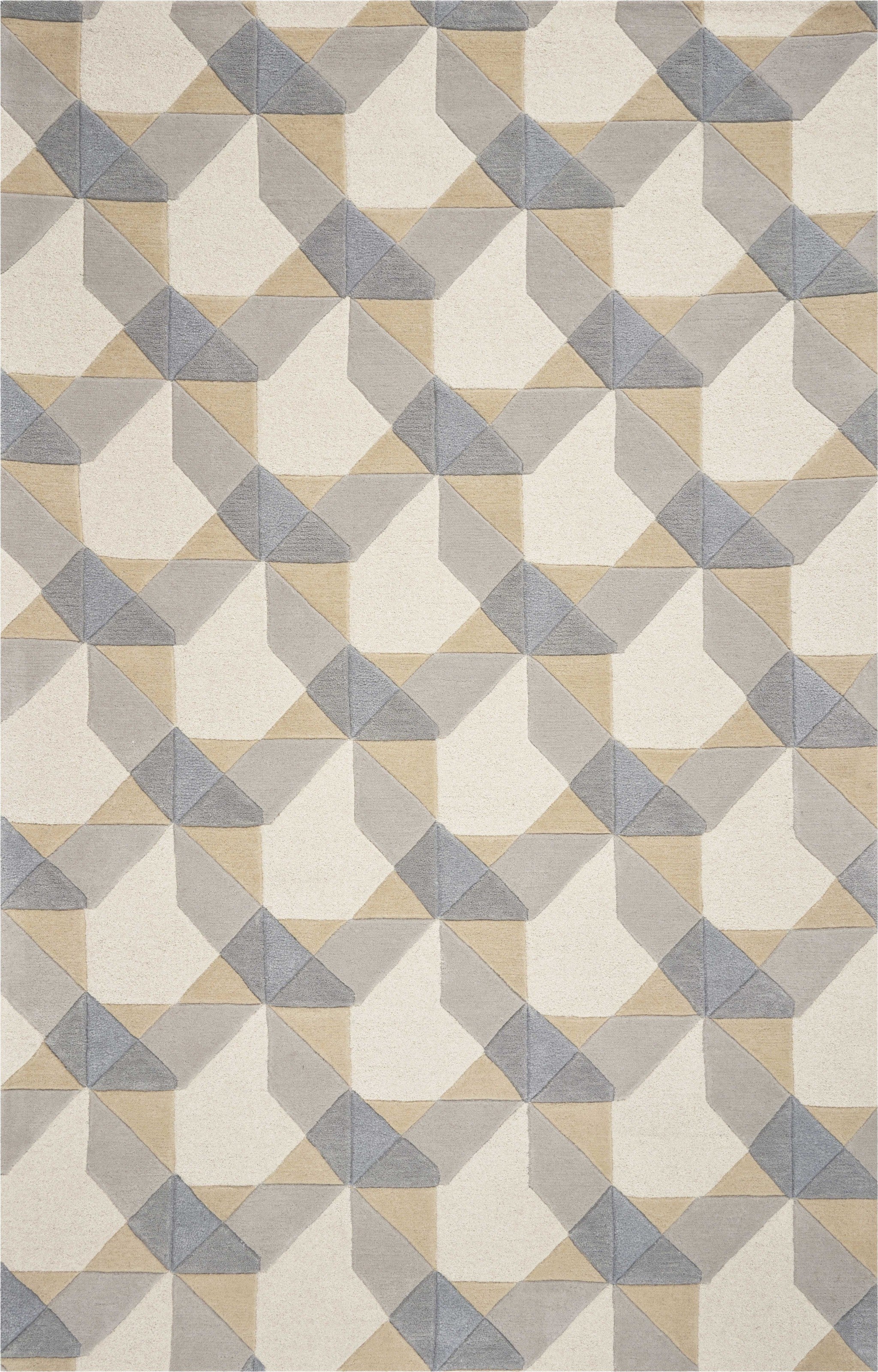 8'x11' Ivory Grey Hand Tufted Geometric Chain Pattern Indoor Area Rug Default Title