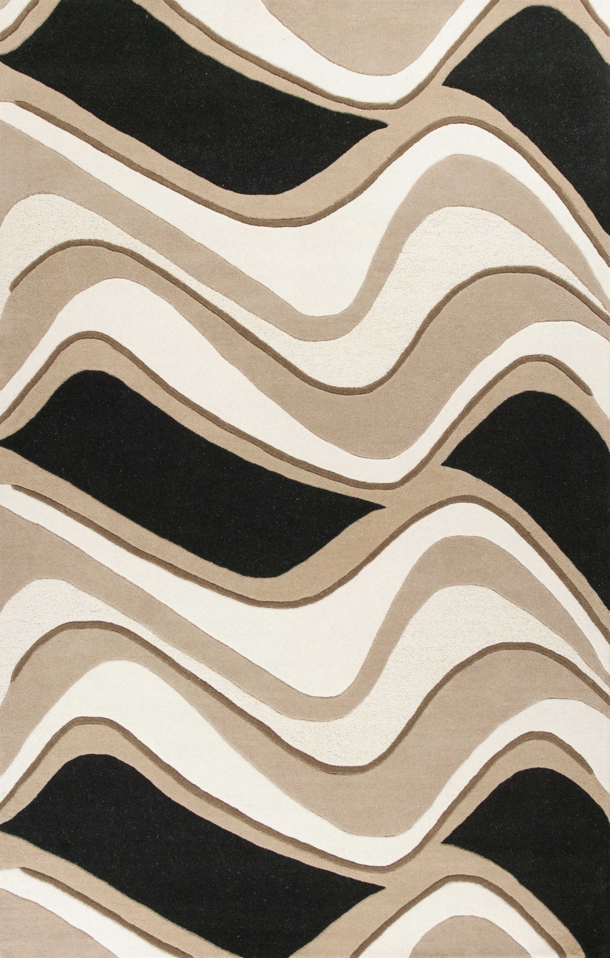 8'x11' Black Beige Hand Tufted Abstract Waves Indoor Area Rug Default Title