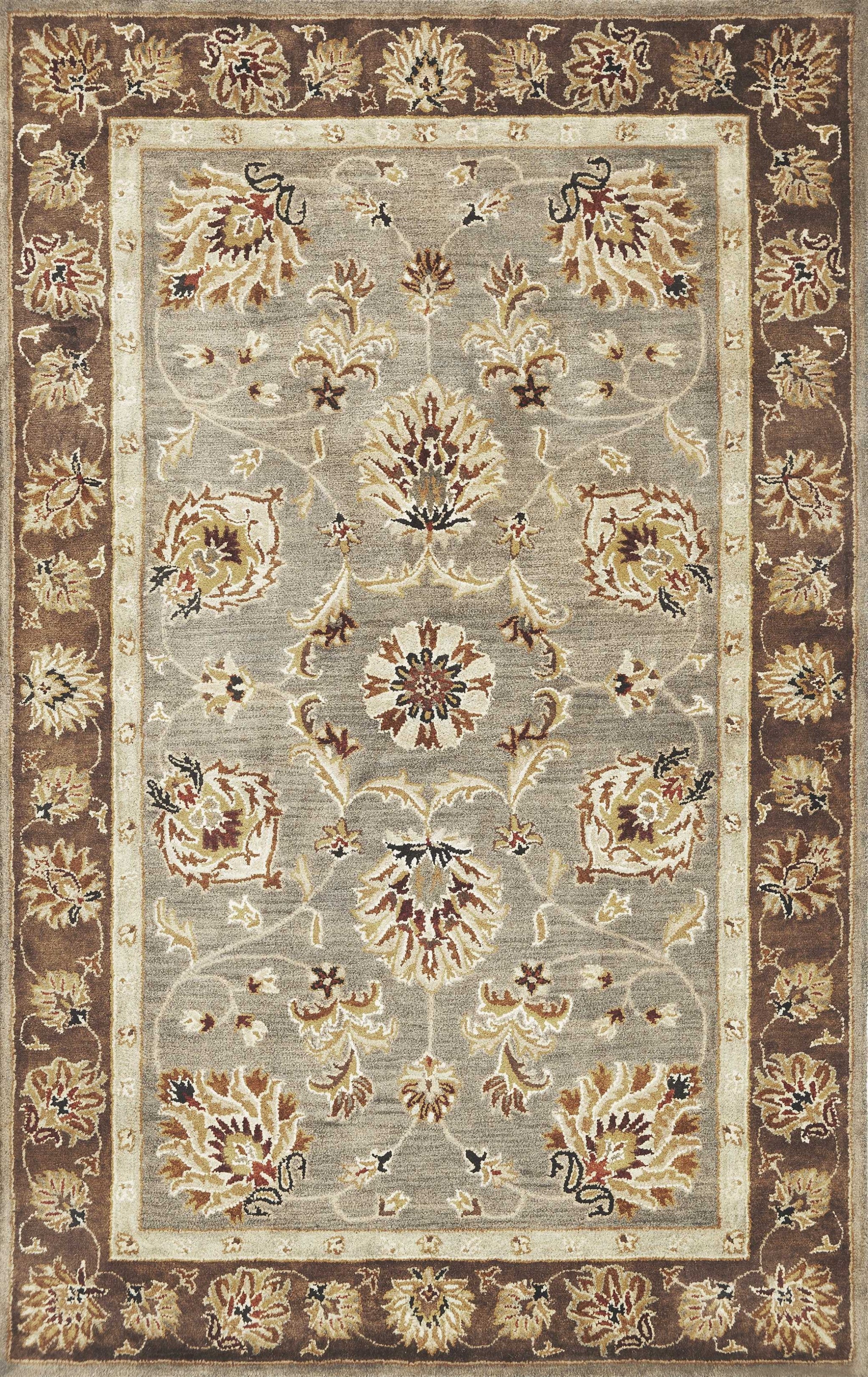 8'x11' Grey Mocha Hand Tufted Traditional Floral Indoor Area Rug Default Title