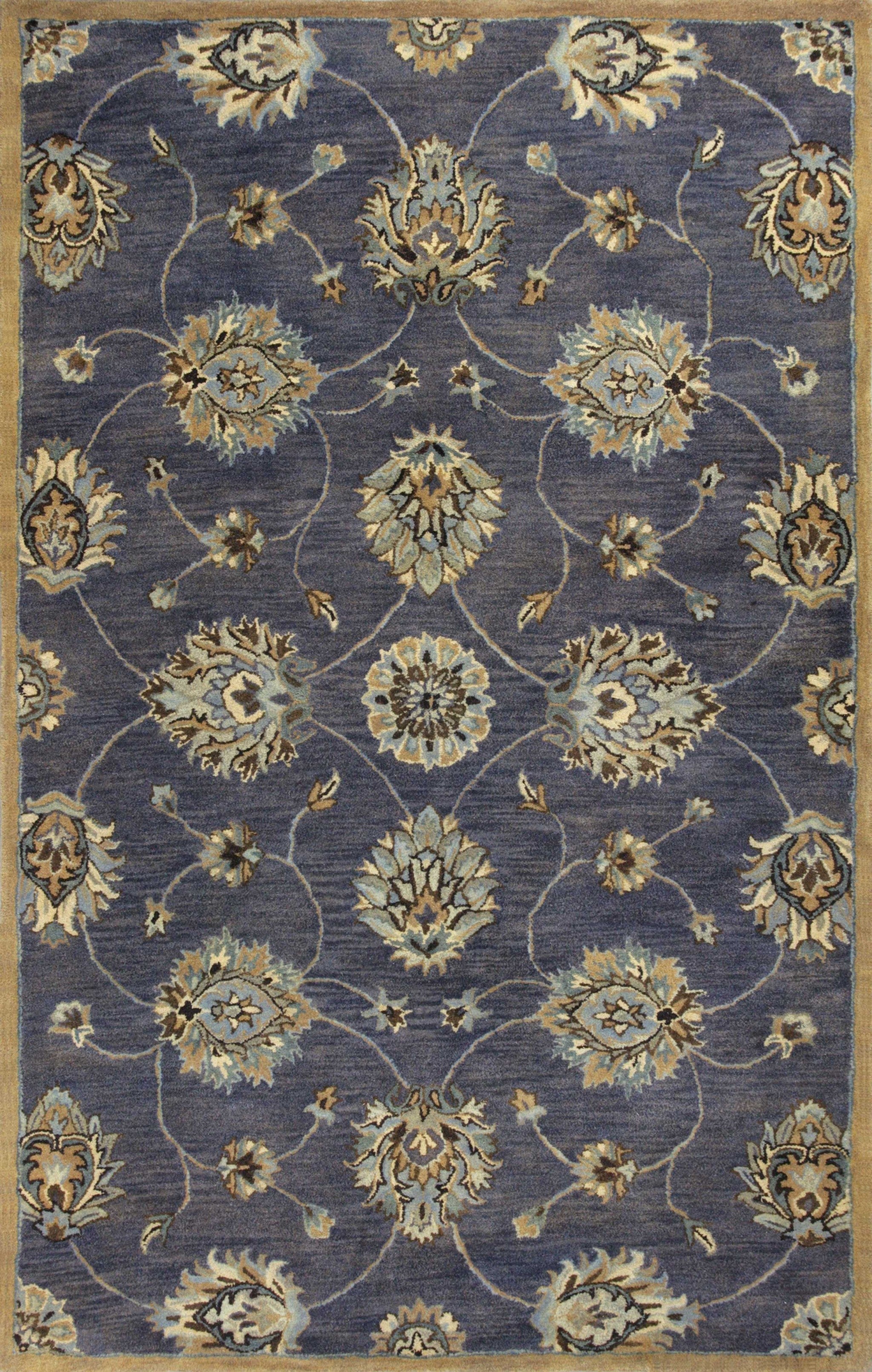 8'x11' Midnight Blue Hand Tufted Traditional Floral Indoor Area Rug Default Title