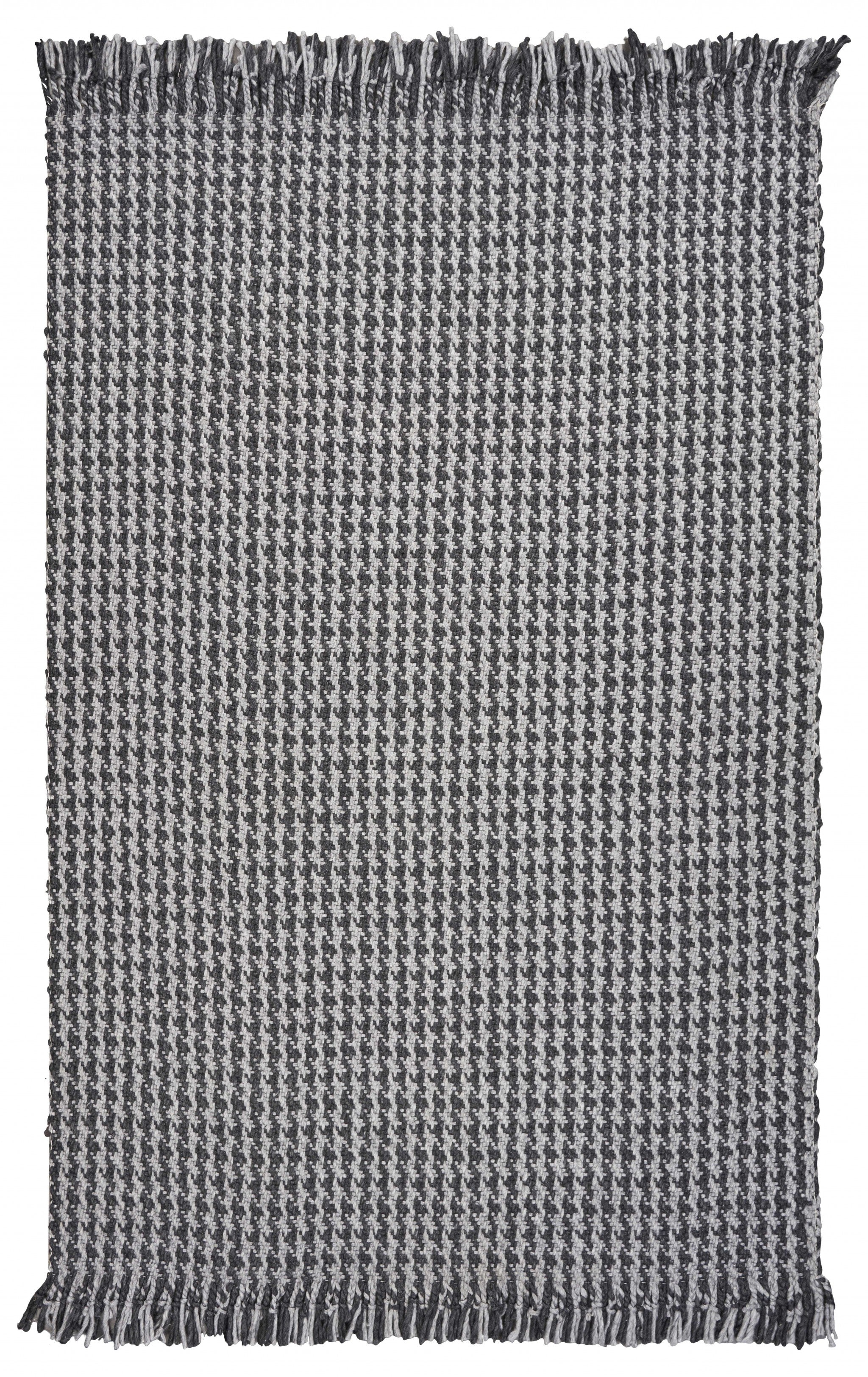 9'x12' Grey Hand Woven Houndstooth With Braided Fringe Indoor Area Rug